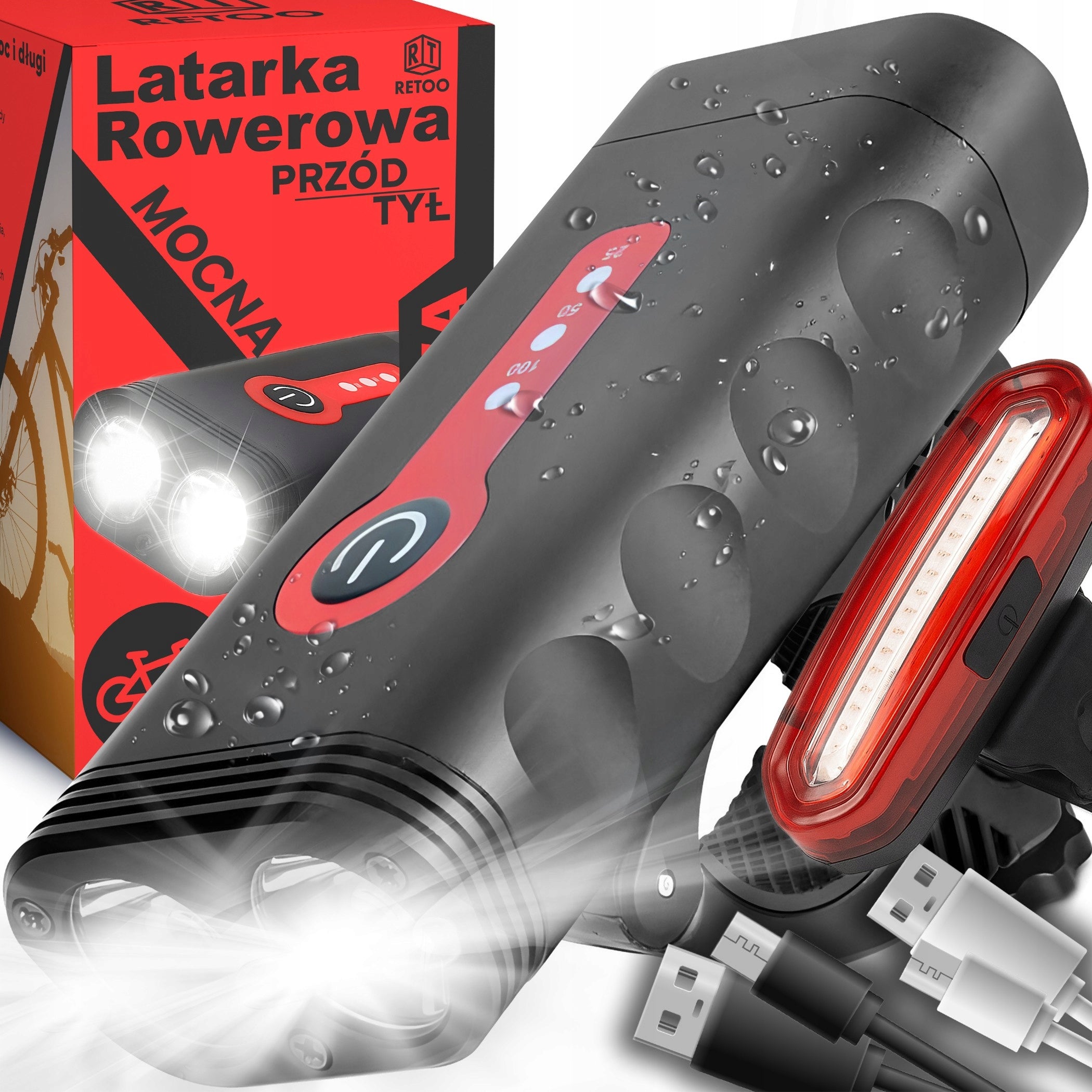 BICYCLE LIGHT FRONT REAR STRONG LED 1800LM RECHARGEABLE LIGHT SET