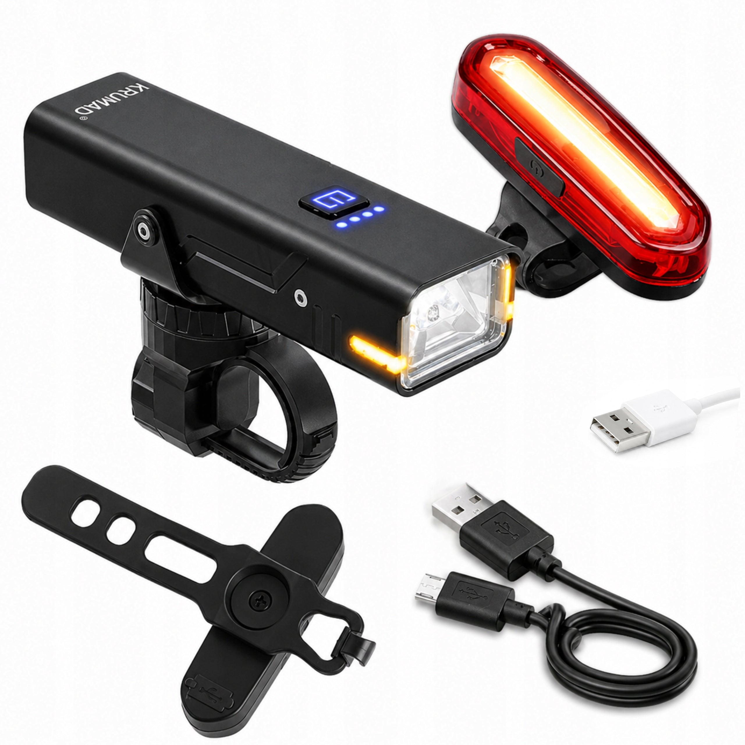 BICYCLE LIGHT FRONT REAR STRONG LED FRONT REAR FLASHLIGHT SET OF 5 MODES Manufacturer code LAMPKI ROWEROWE USB LED PRZÓD TYŁ ZESTAW