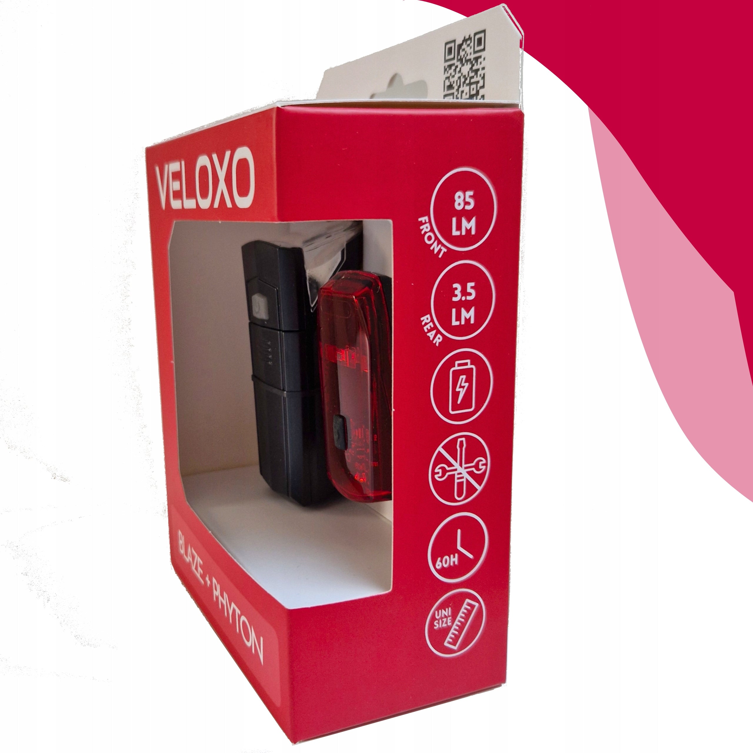 BICYCLE LIGHT FRONT STRONG LED LIGHTING SET VELOXO FRONT AND REAR Power supply battery