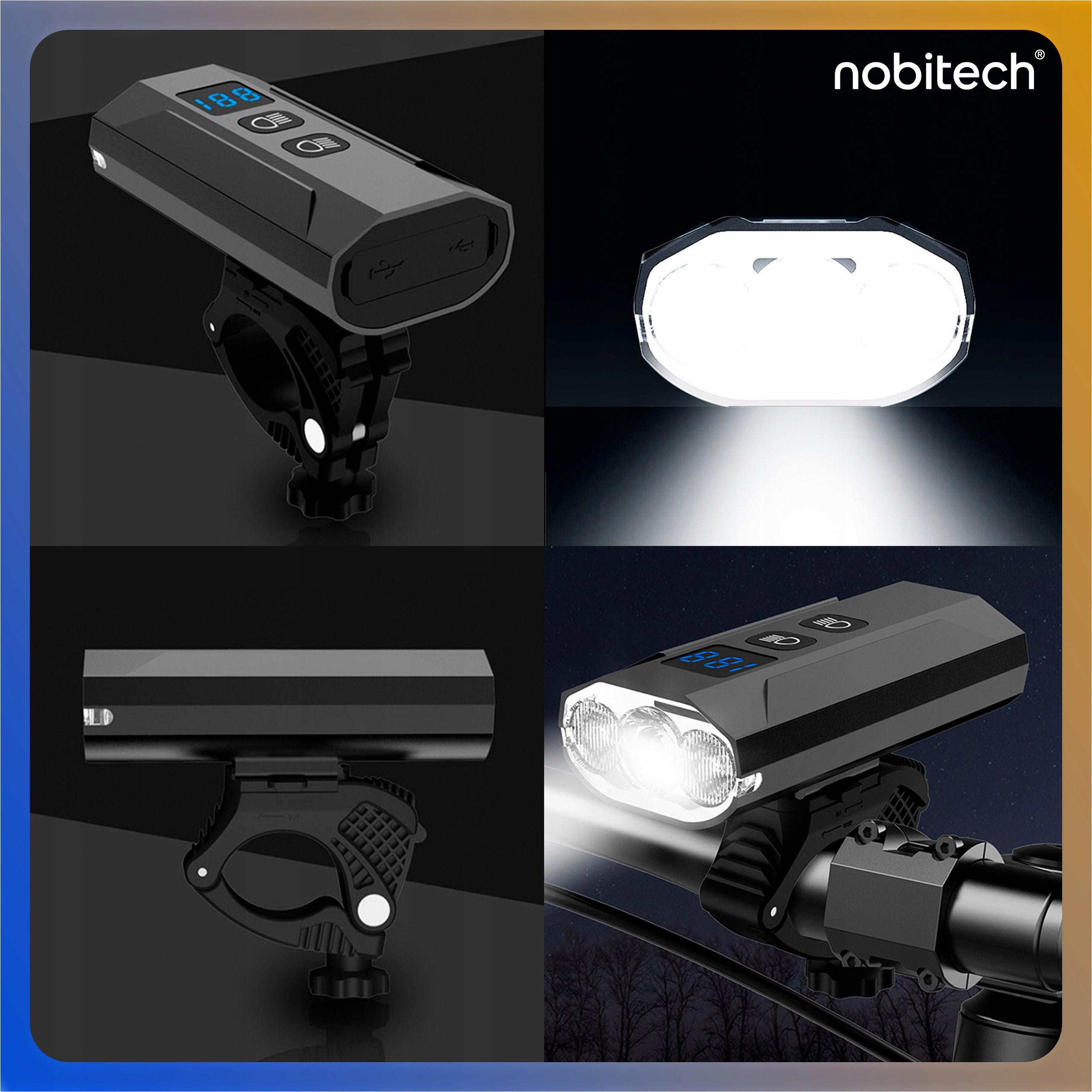 BICYCLE LIGHT FRONT USB STRONG ON HANDLEBAR FRONT CORDLESS HOLDER Kind front-facing