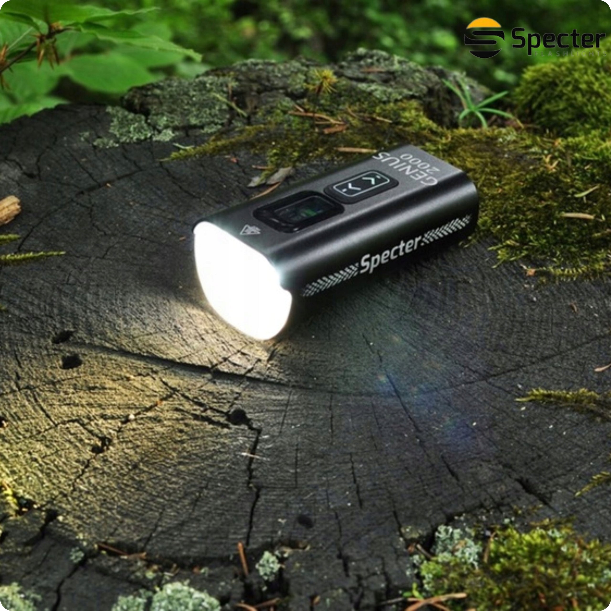 BICYCLE LIGHT Front LED USB C 2000lm with powerbank function for IPX5 bike Model GENIUS 2000 SPECTER LAMPKA LED ROWER 2000LM IPX5