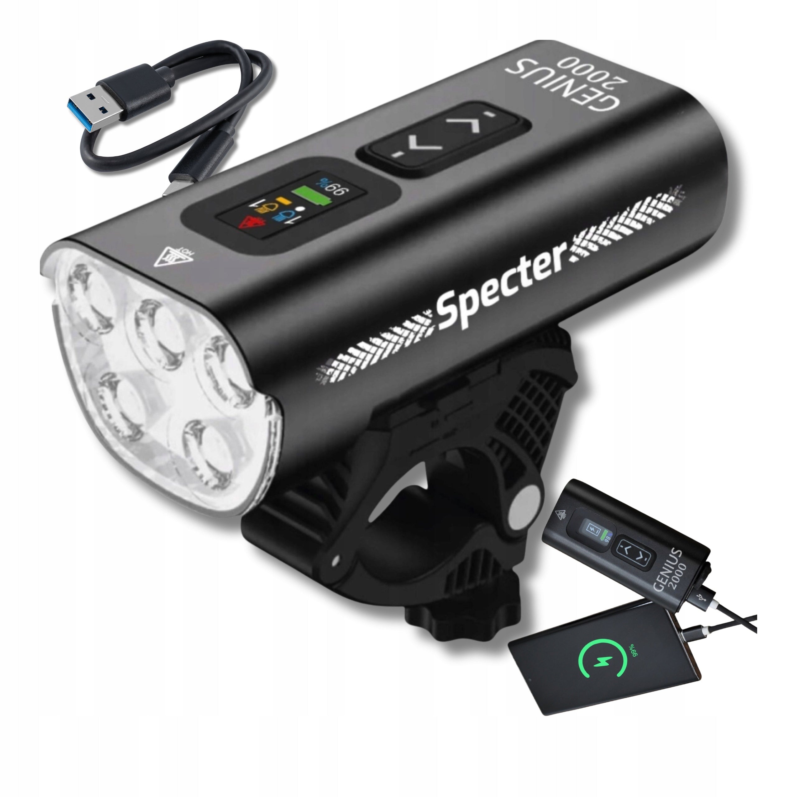 BICYCLE LIGHT Front LED USB C 2000lm with powerbank function for IPX5 bike