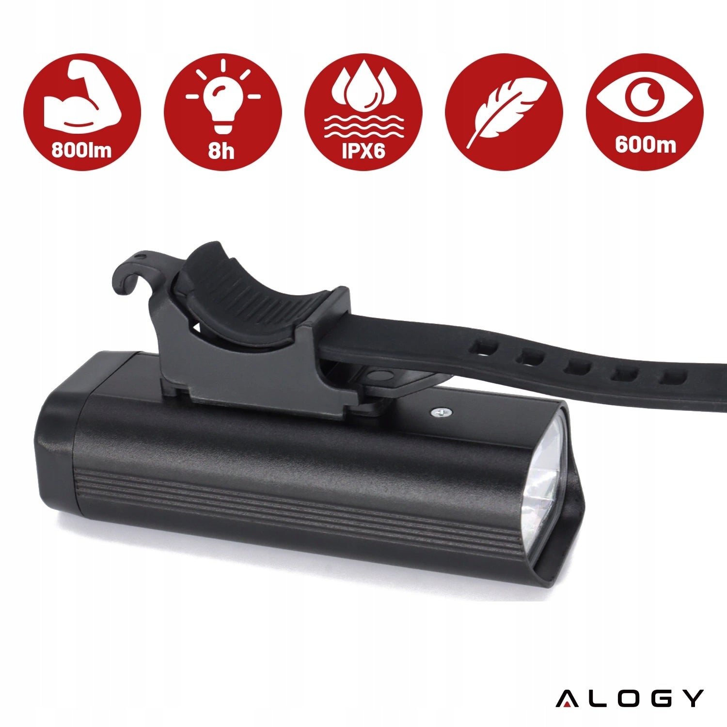 BICYCLE LIGHT LED FLASHLIGHT FRONT ON USB FOR HANDLEBAR BIKE STRONG 800LM Color black