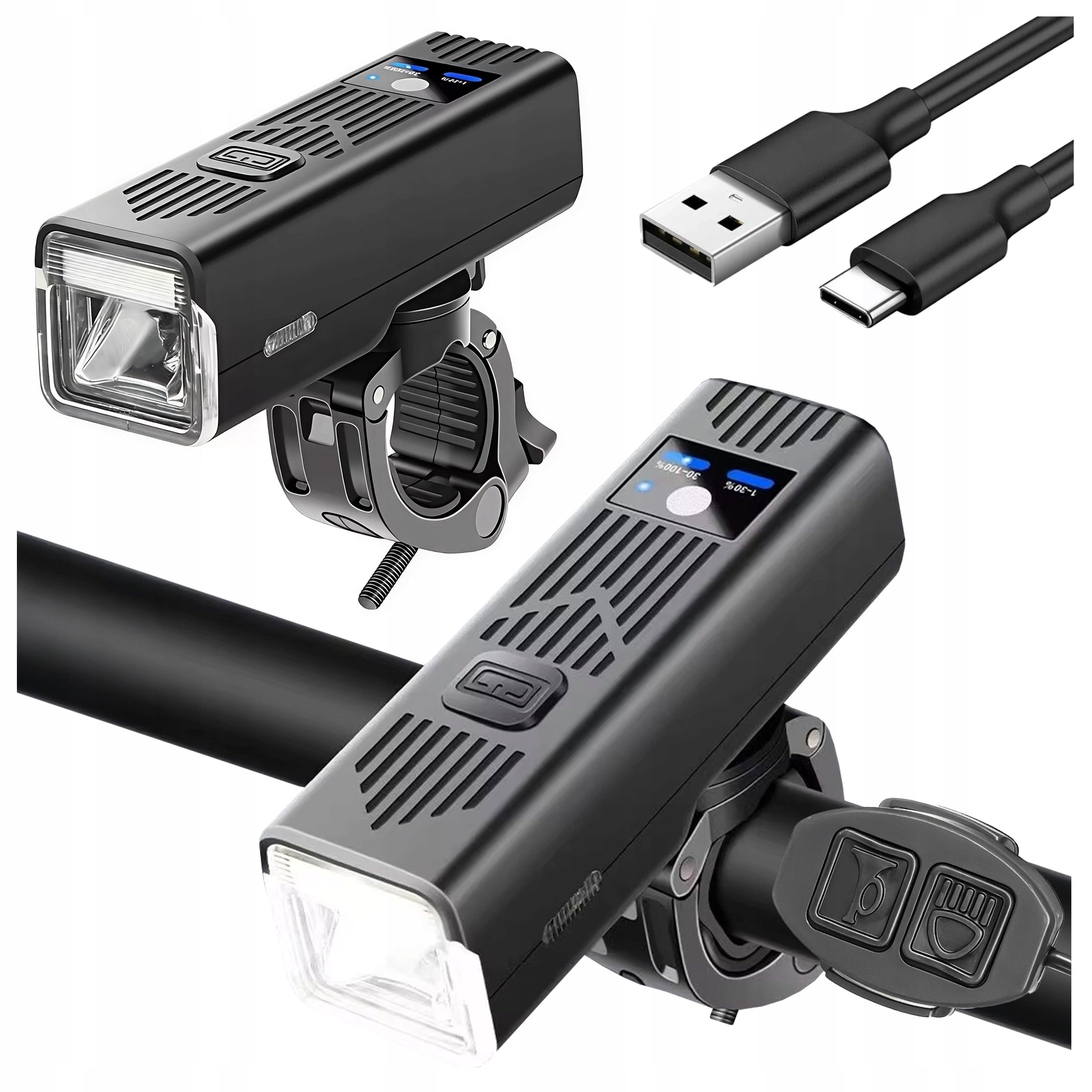 BICYCLE LIGHT LED FLASHLIGHT FRONT ON USB ON HANDLEBAR BIKE STRONG HORN