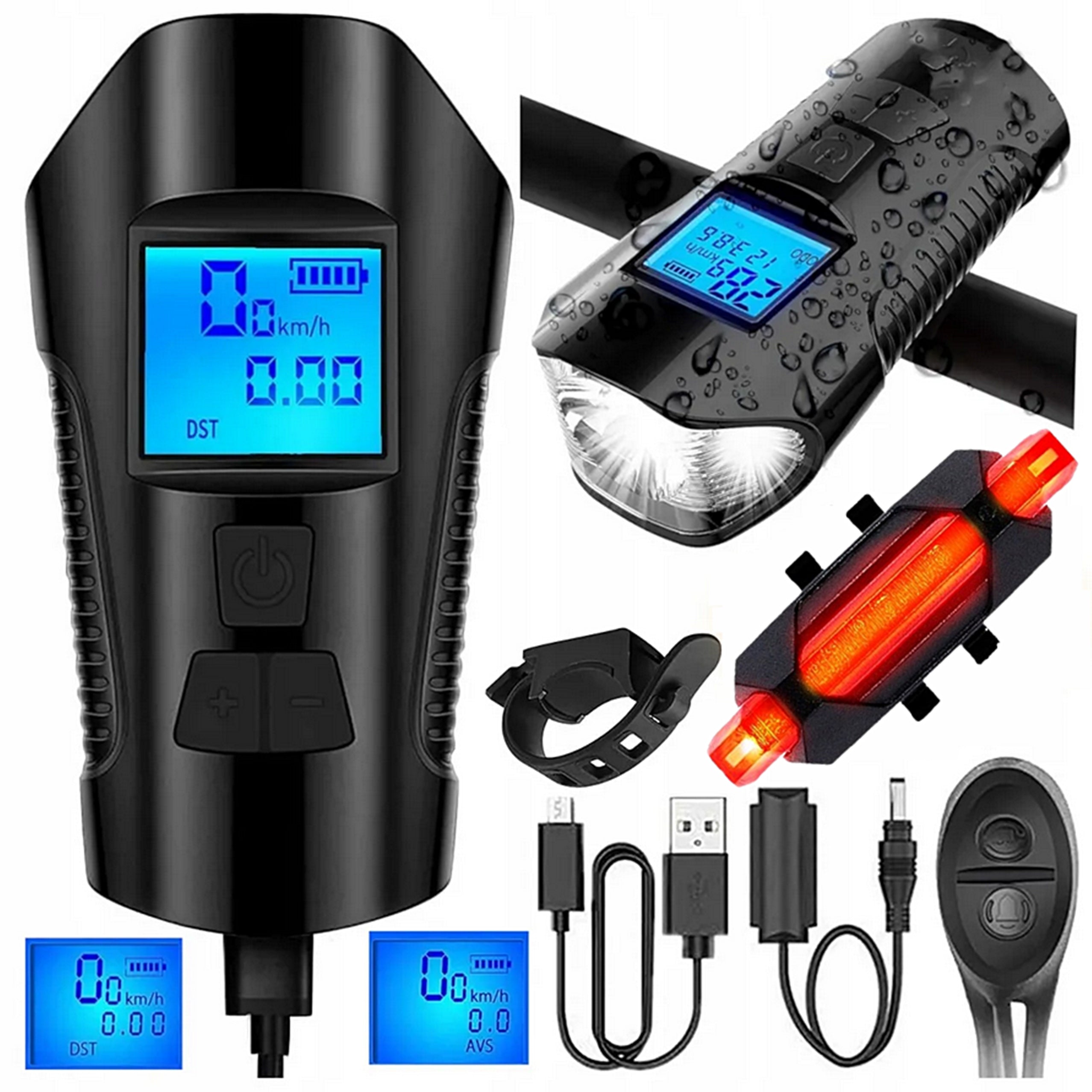 BICYCLE LIGHT LED FRONT REAR BELL HORN USB SET FRONT REAR Kind set