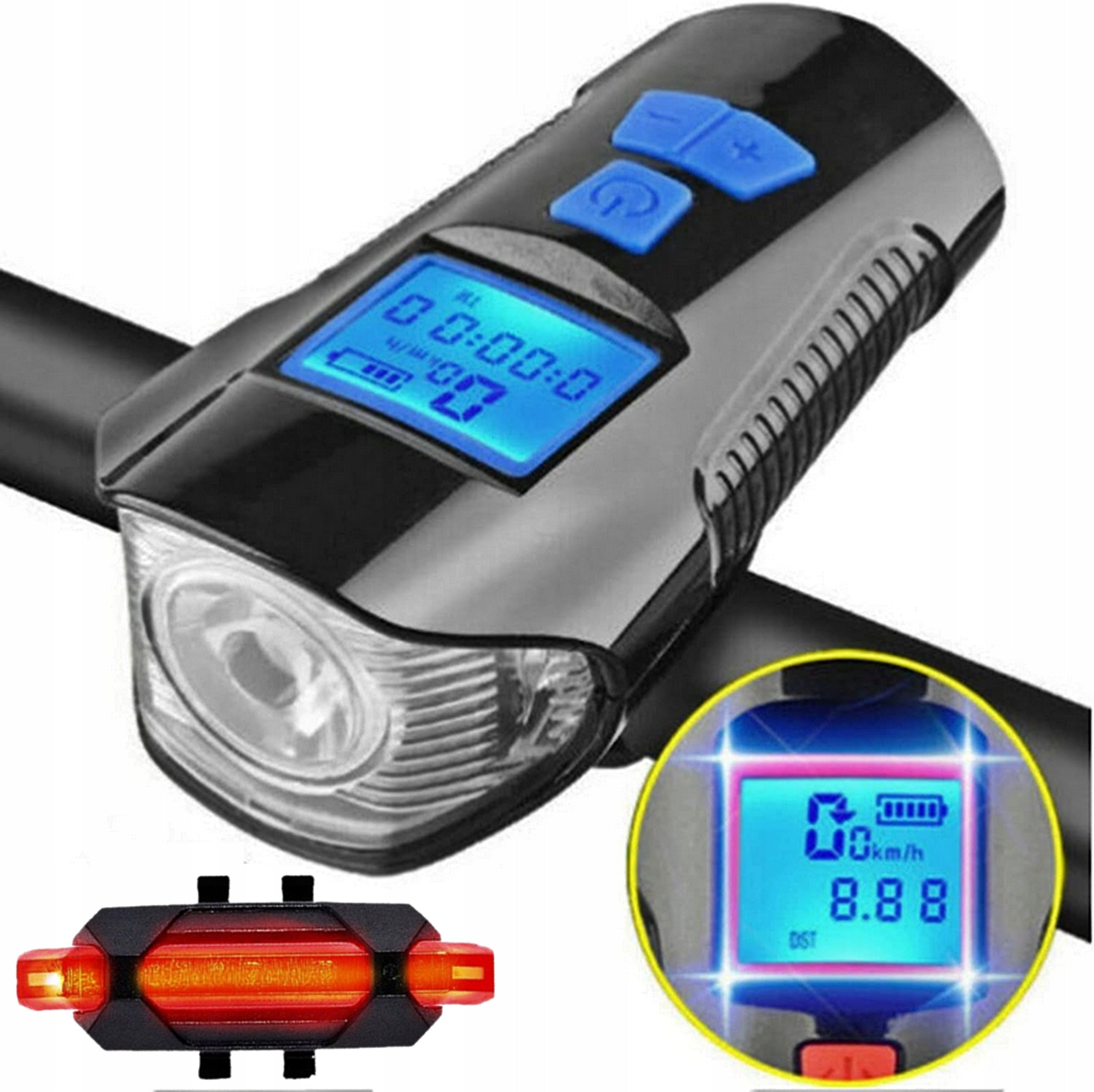 BICYCLE LIGHT LED FRONT REAR BELL HORN USB SET FRONT REAR Light source LED