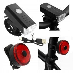 BICYCLE LIGHT LED FRONT + REAR - WATERPROOF - SET - CE Light beam 300 lm