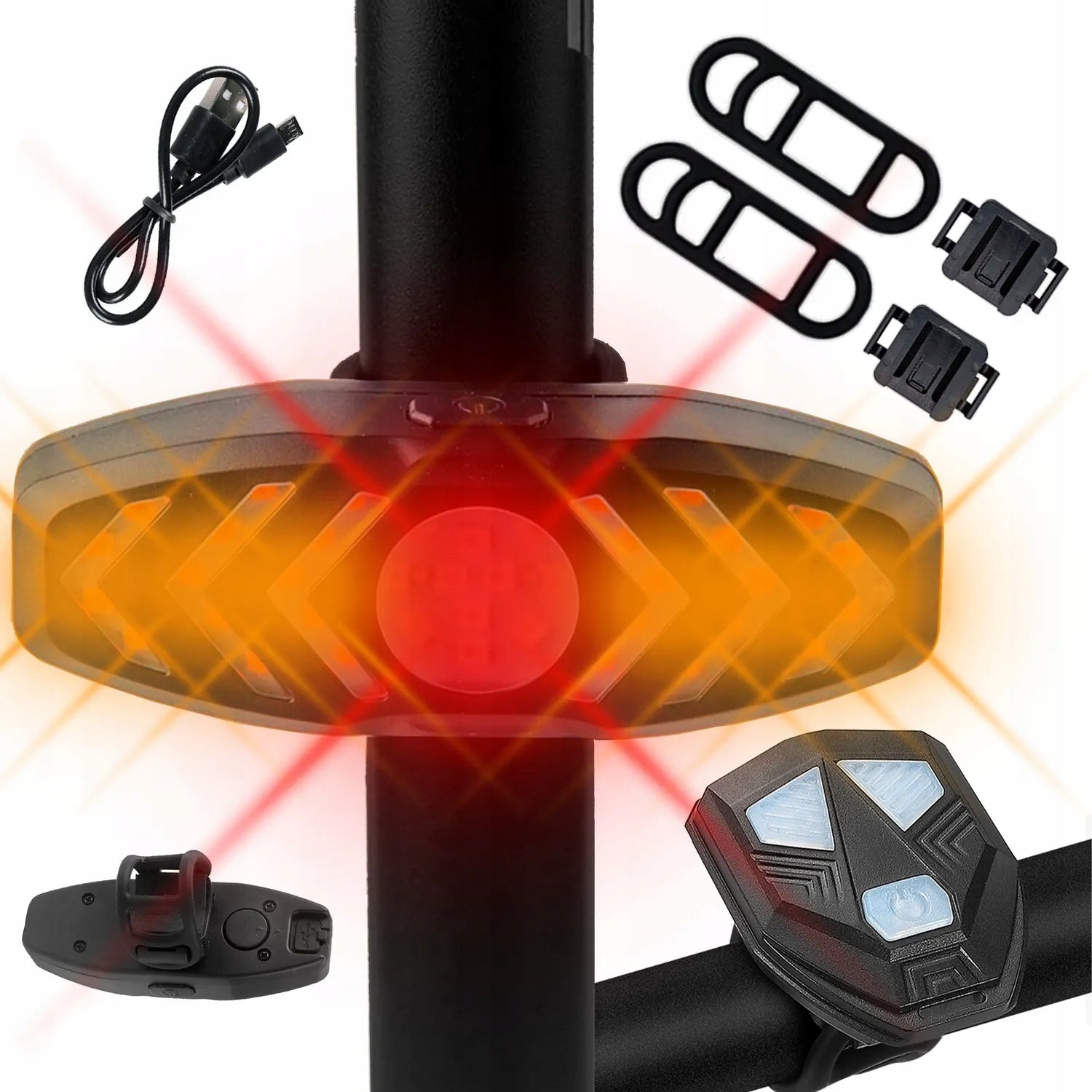 BICYCLE LIGHT LED REAR DIRECTION INDICATOR BIKE BEACON USB REAR REMOTE CONTROL