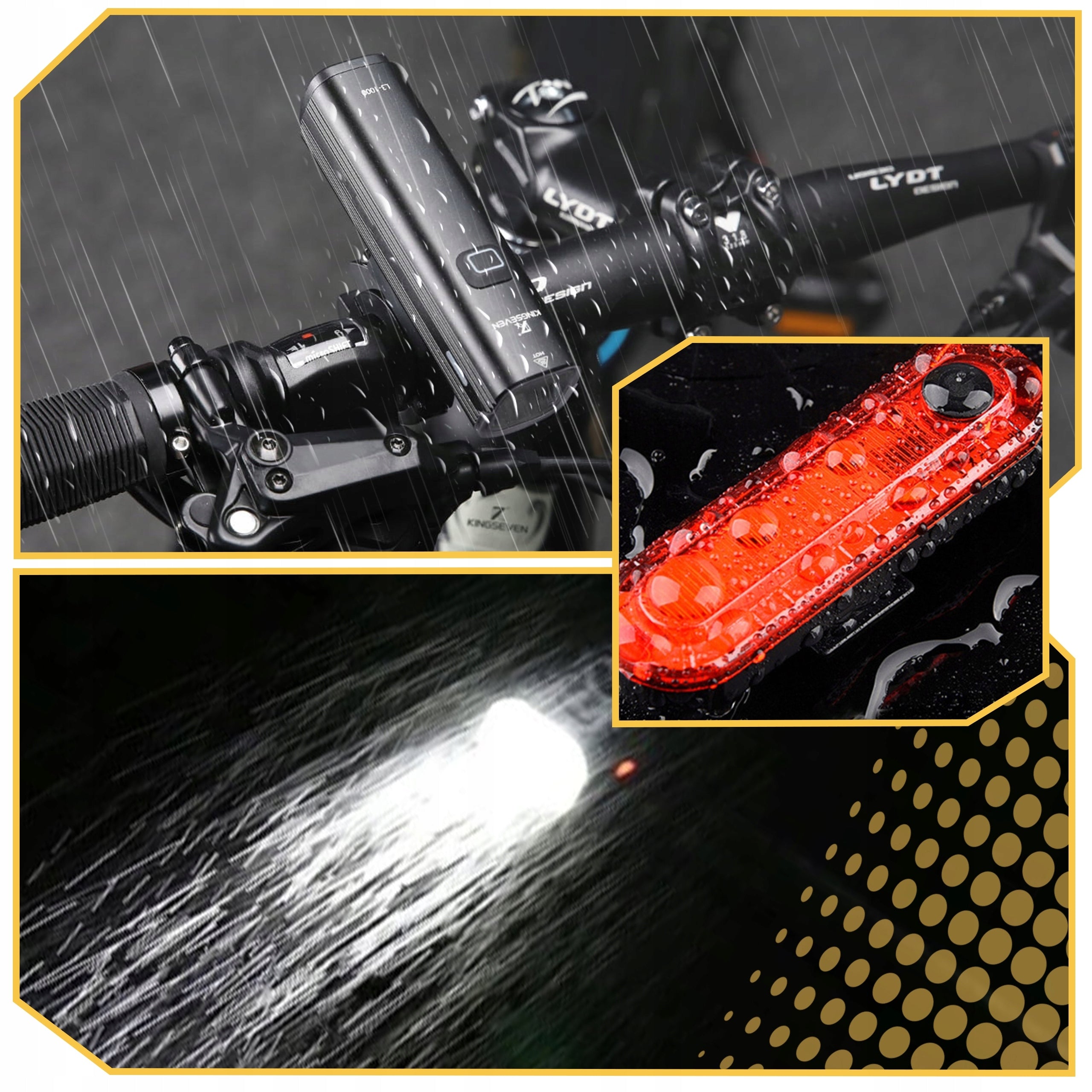 BICYCLE LIGHT LED REAR USB FRONT STRONG REAR BIKE SET Light beam 1000 lm