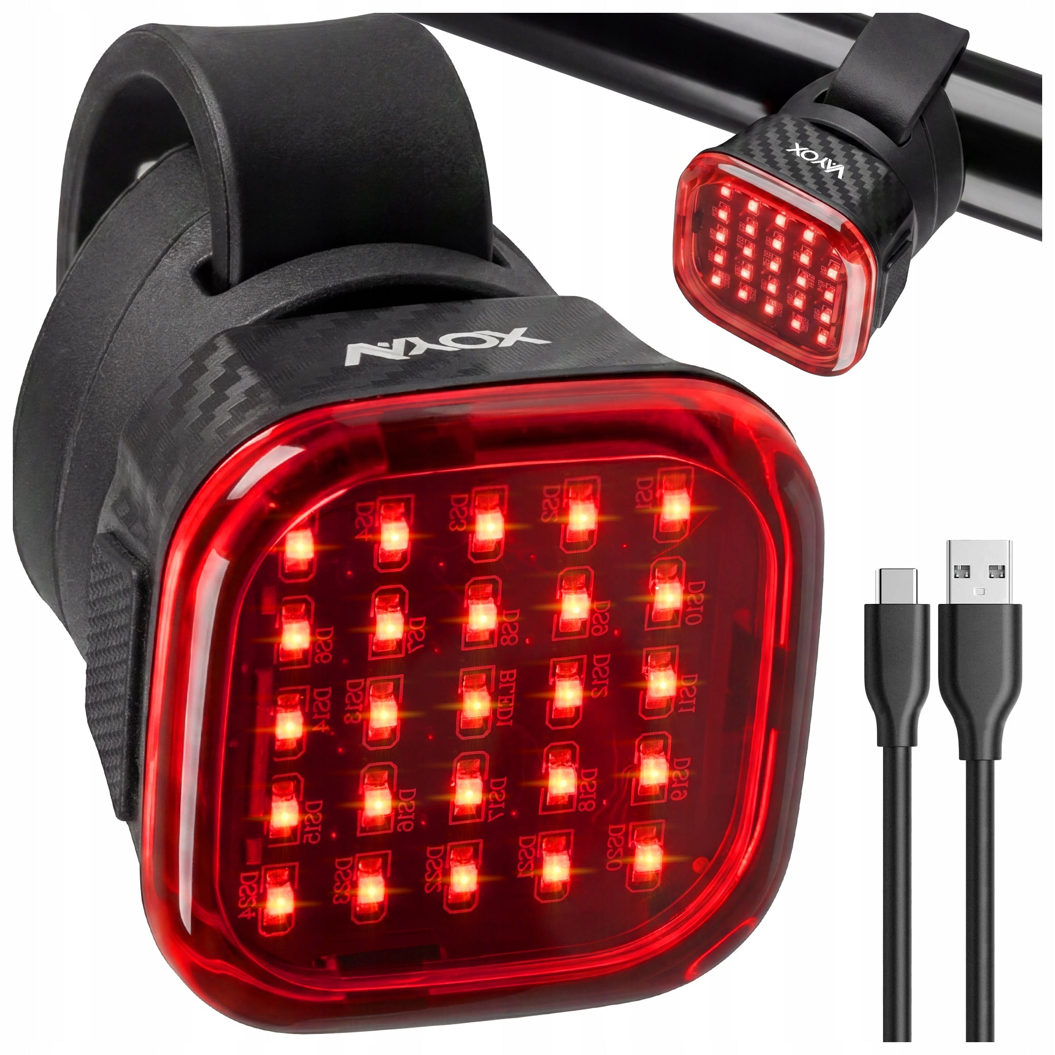BICYCLE LIGHT REAR BATTERY LIGHTING USB-C SMART START-STOP VAYOX