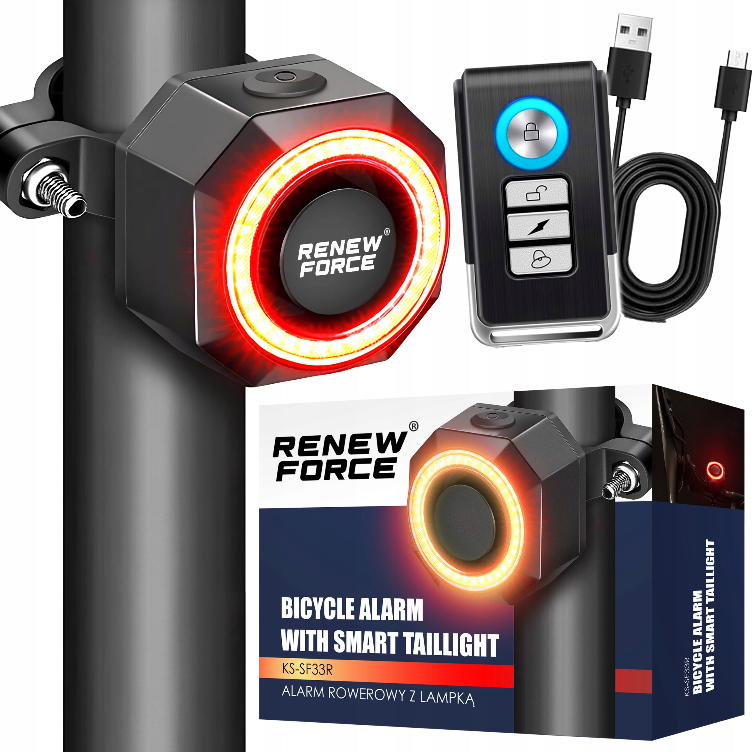 BICYCLE LIGHT REAR BICYCLE ALARM ANTI-THEFT Waterproof IP65 SOS