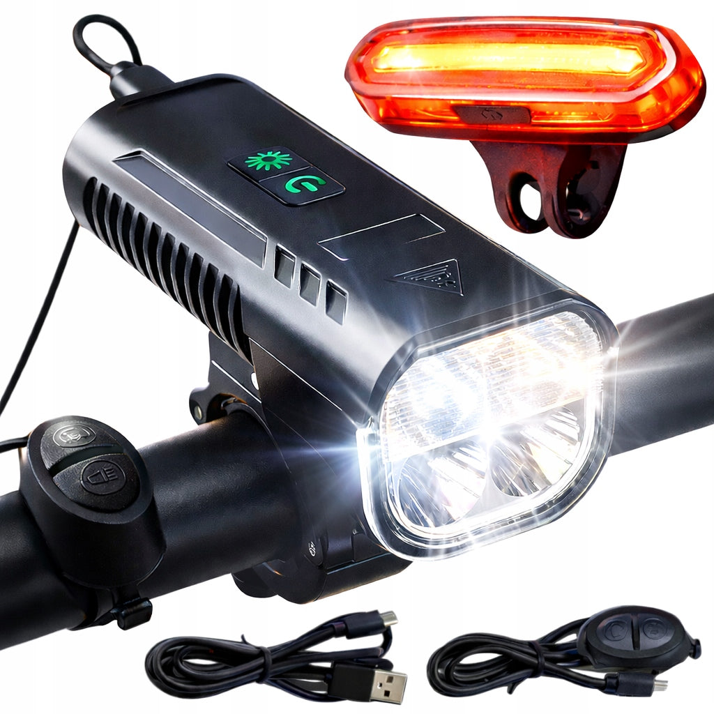 BICYCLE LIGHT SET FRONT REAR 1000 LM WITH HORN 100dB USB-C 4xT6 LED