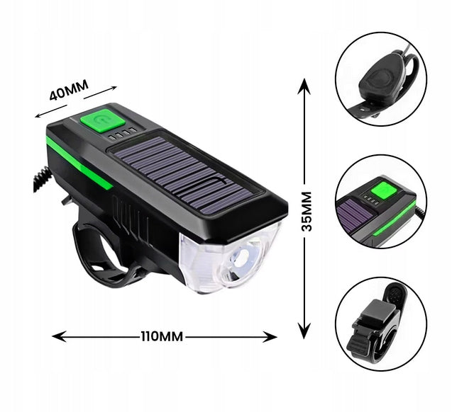 BICYCLE LIGHT SOLAR LED USB HORN BELL Packaging status original