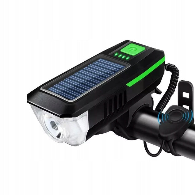 BICYCLE LIGHT SOLAR LED USB HORN BELL