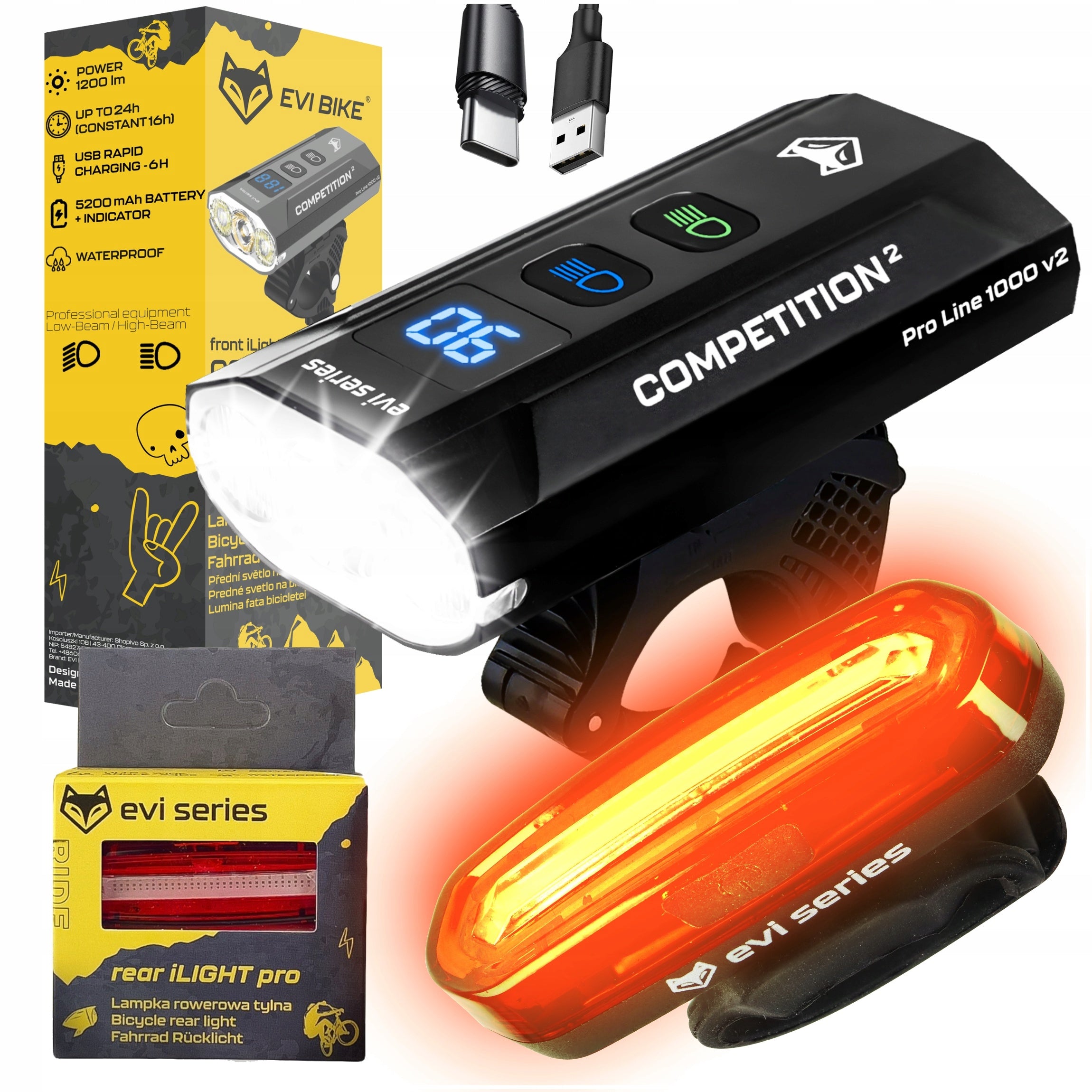BICYCLE LIGHT STRONG LED LIGHT FRONT REAR FLASHLIGHT RECHARGEABLE USB-C BIKE