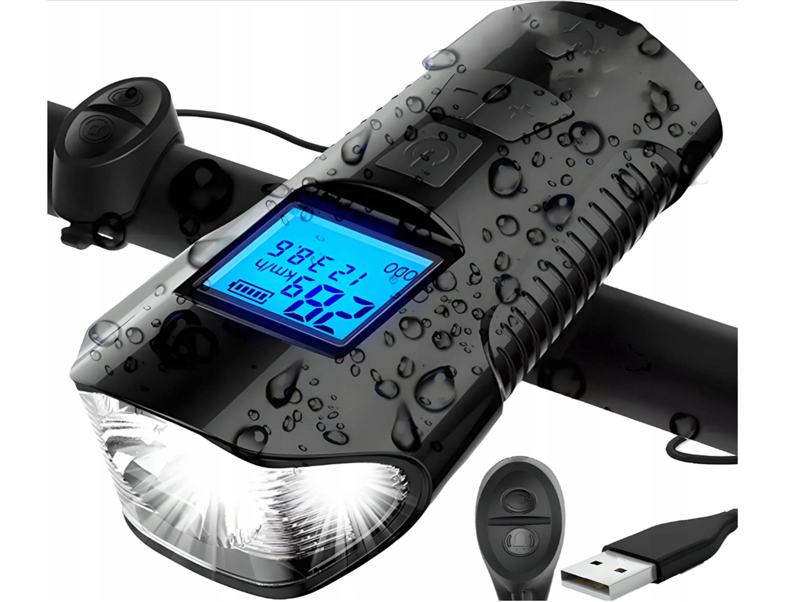 BICYCLE LIGHT USB LED COUNTER KM SPEEDOMETER