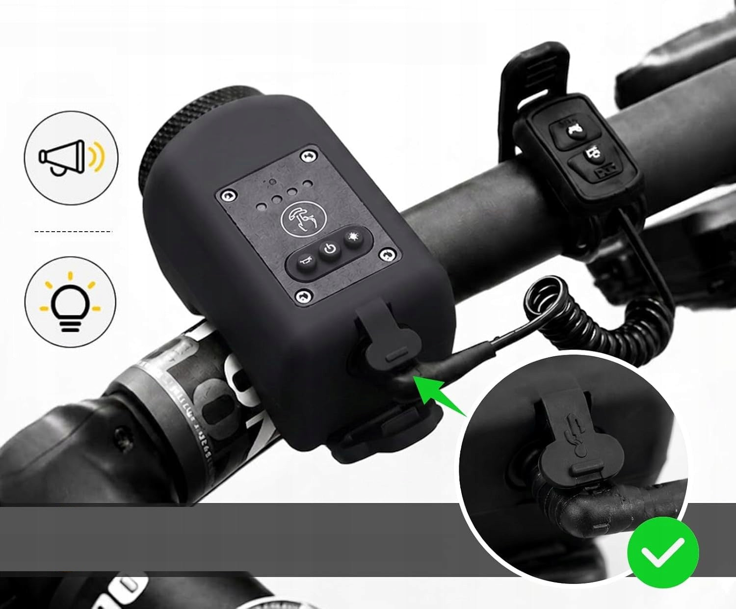 BICYCLE LIGHT WITH HORN FRONT WATERPROOF RECHARGEABLE USB 7,1x3,9c Packaging status original