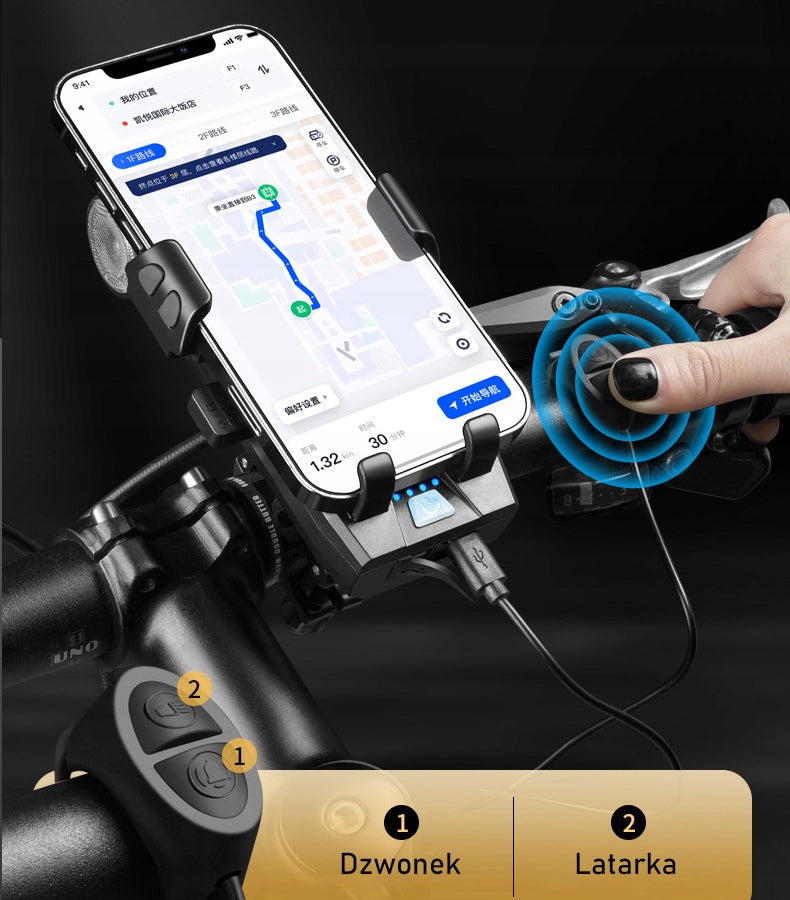 BICYCLE LIGHT WITH PHONE HOLDER HANDLEBARS POWERBANK HORN FRONT EAN (GTIN) 4016652929893