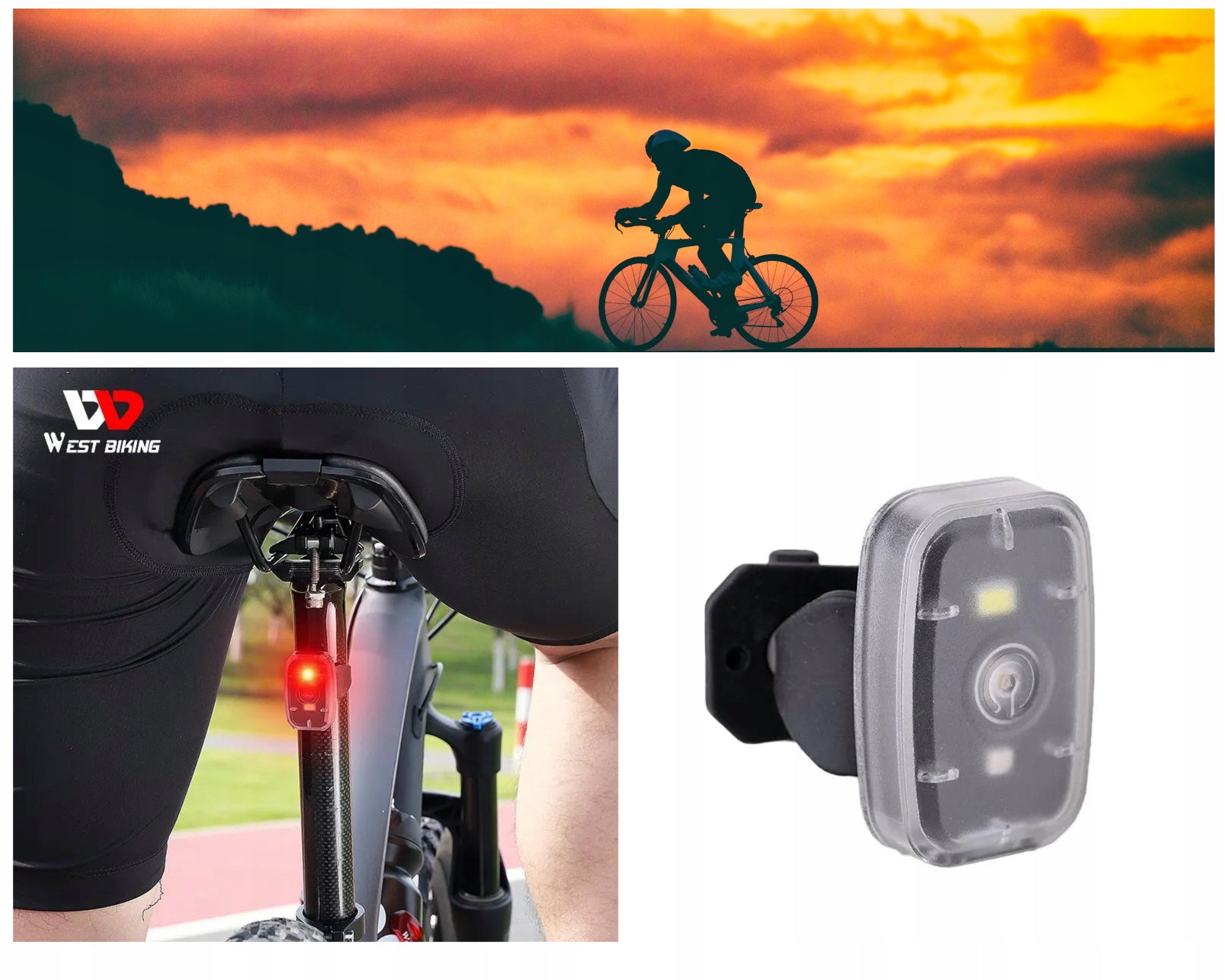 BICYCLE LIGHTING LED Bike Light USB UNIVERSAL WATERPROOF Color black