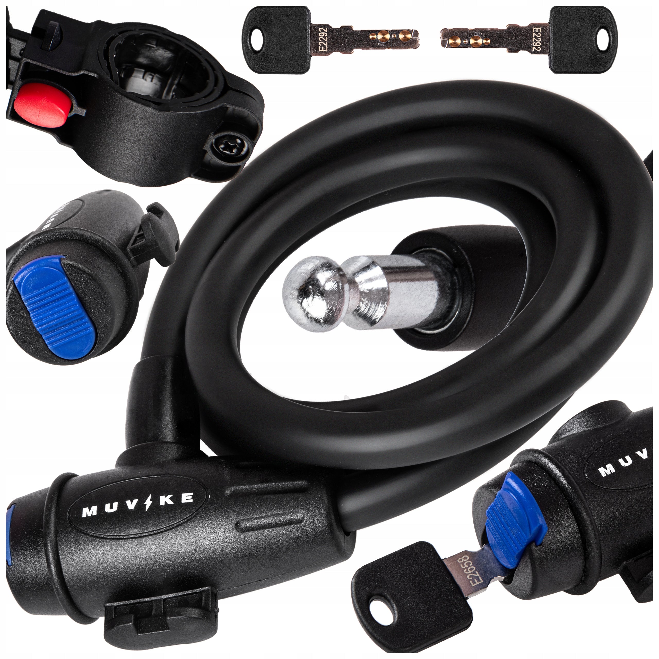 BICYCLE LOCK CABLE 120cm 12mm WITH KEY WITH HANDLE MUVIKE FLEX 1200/12K