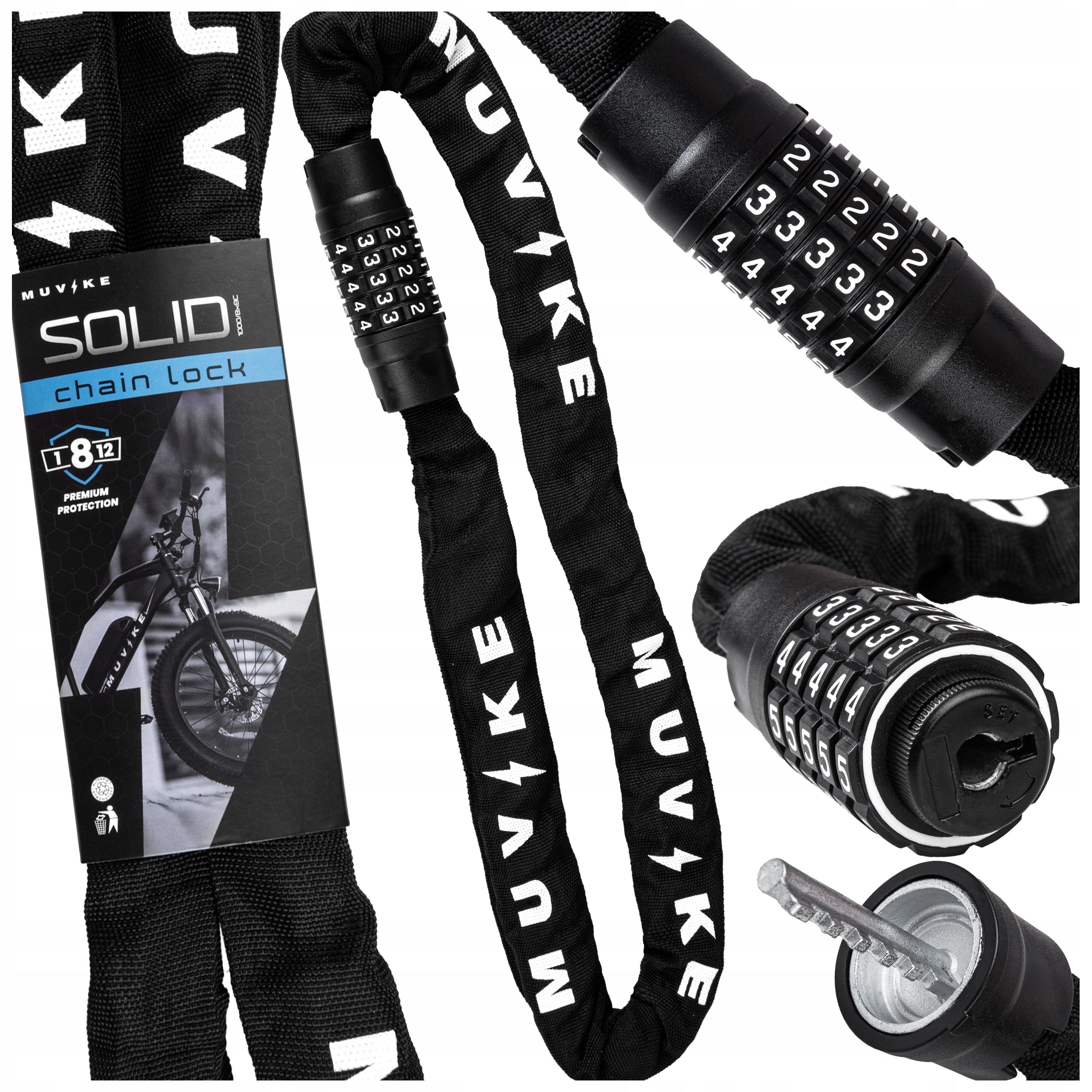 BICYCLE LOCK CHAIN 100cm 8x8mm FOR STRONG CODE MUVIKE SOLID 1000/8x8C