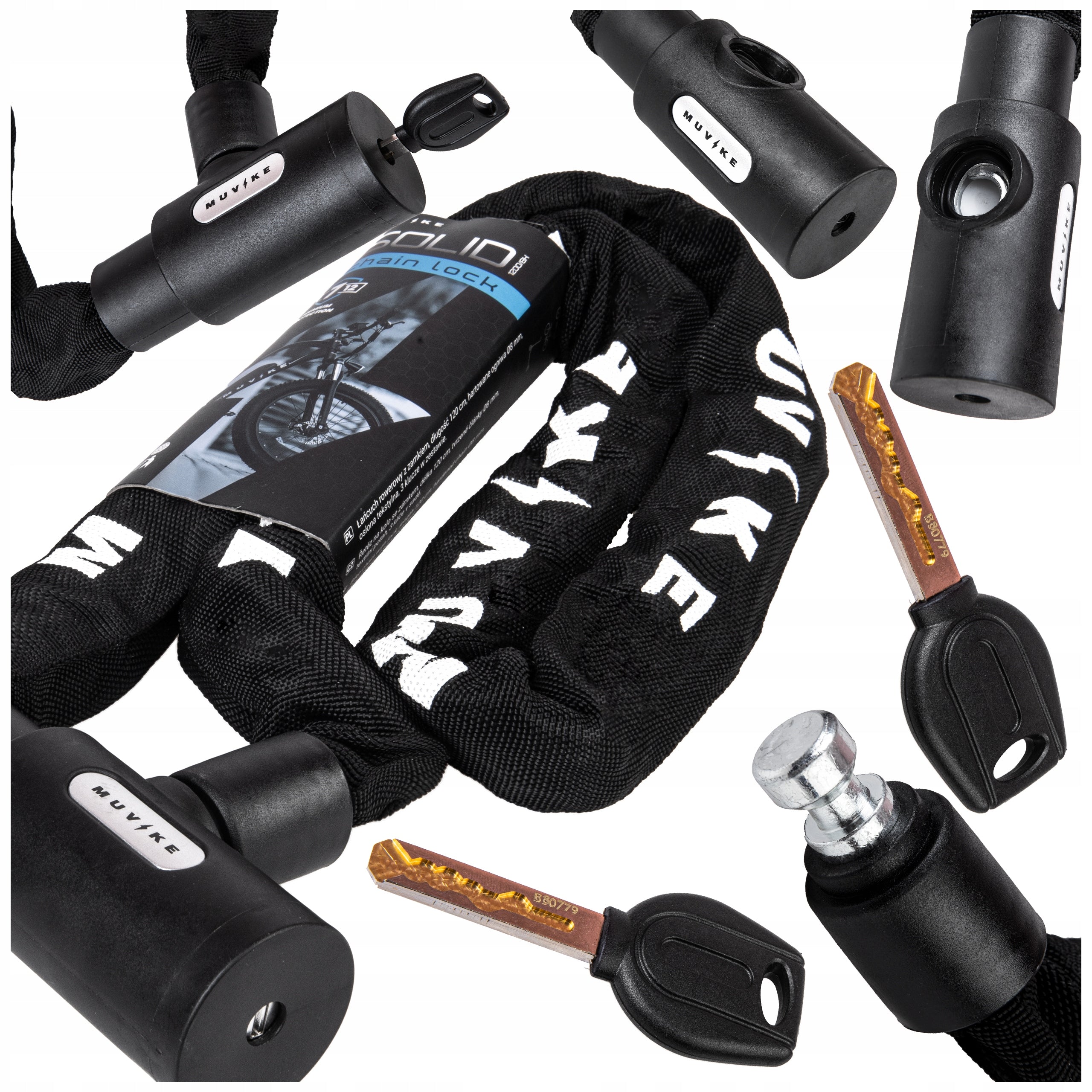 BICYCLE LOCK CHAIN 120cm 8mm WITH KEY STRONG MUVIKE SOLID 1200/8K