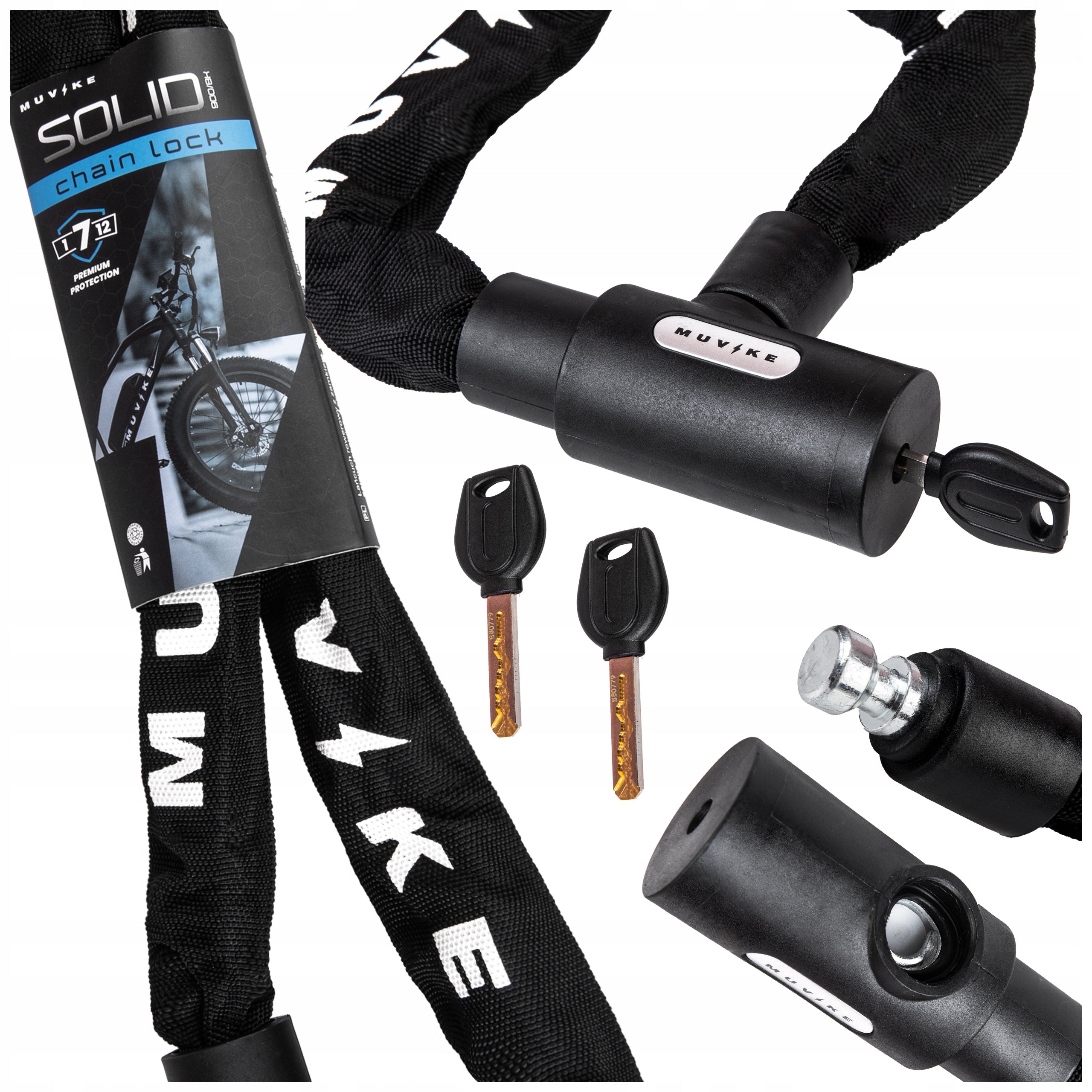 BICYCLE LOCK CHAIN 90cm 8mm WITH KEY STRONG MUVIKE SOLID 900/8K