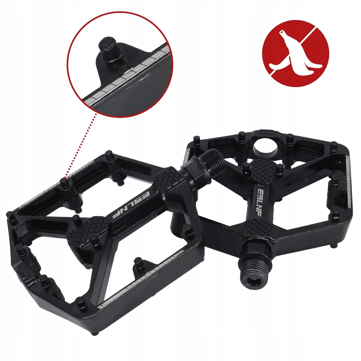 BICYCLE PEDALS PLATFORM ALUMINUM NON-SLIP PEDAL SET 2PCS Color black