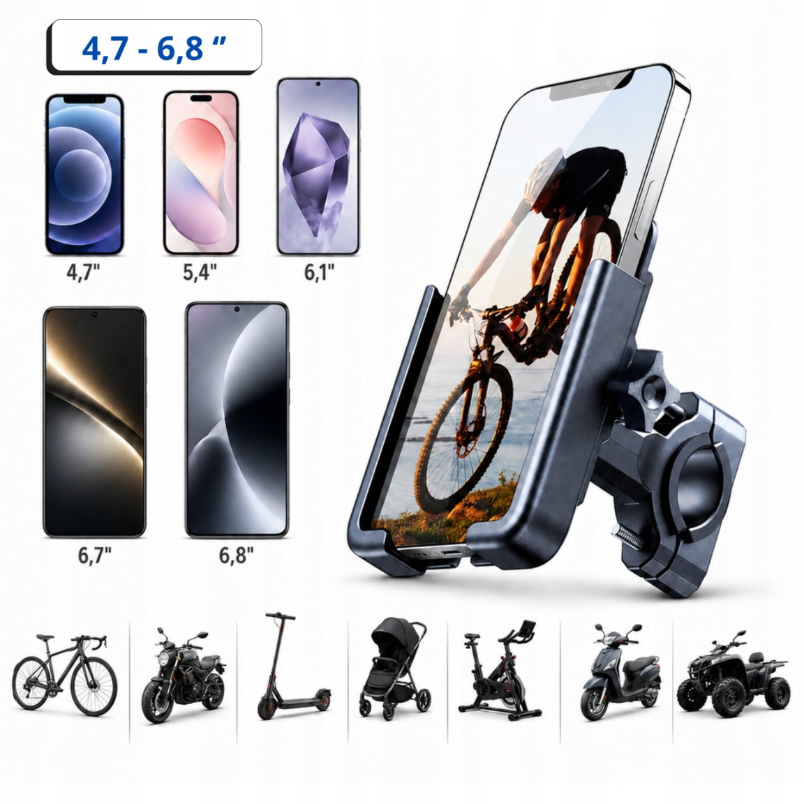 BICYCLE PHONE HOLDER MOTORCYCLE METAL STABLE ARMORED 360° Brand Wozinsky