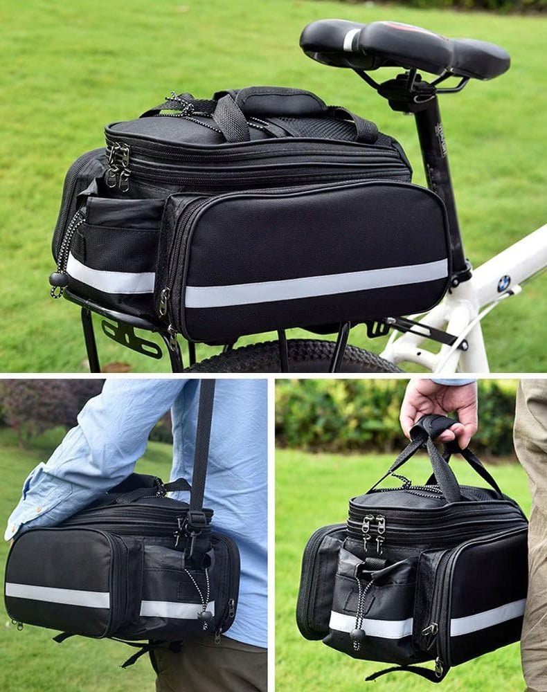 BICYCLE POUCH BAG FOR BICYCLE TRUNK + COVER Spacious Comfortable Sturdy Color black
