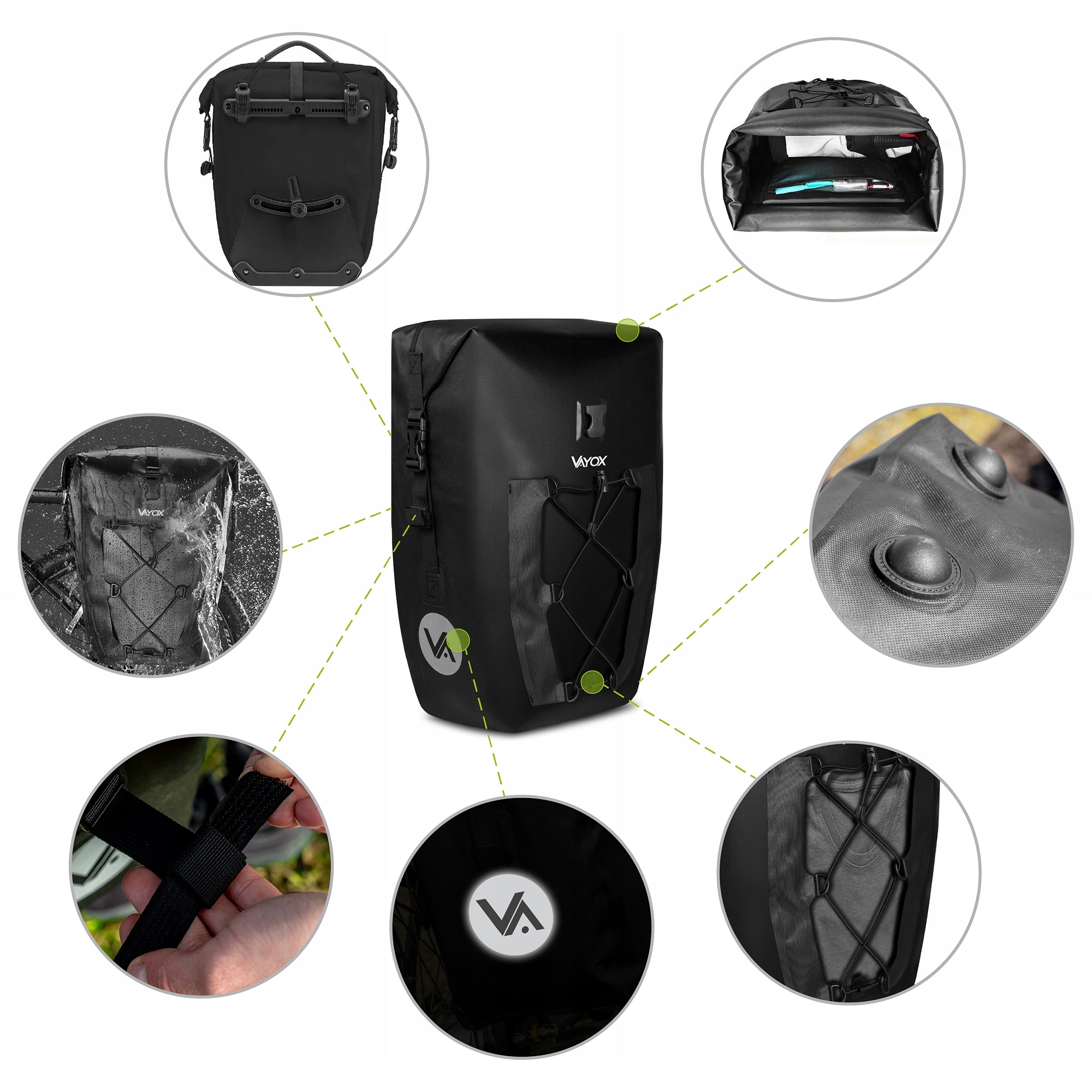 BICYCLE POUCH BICYCLE BAG FRONT REAR ROOMY 27L WATERPROOF VAYOX Color black