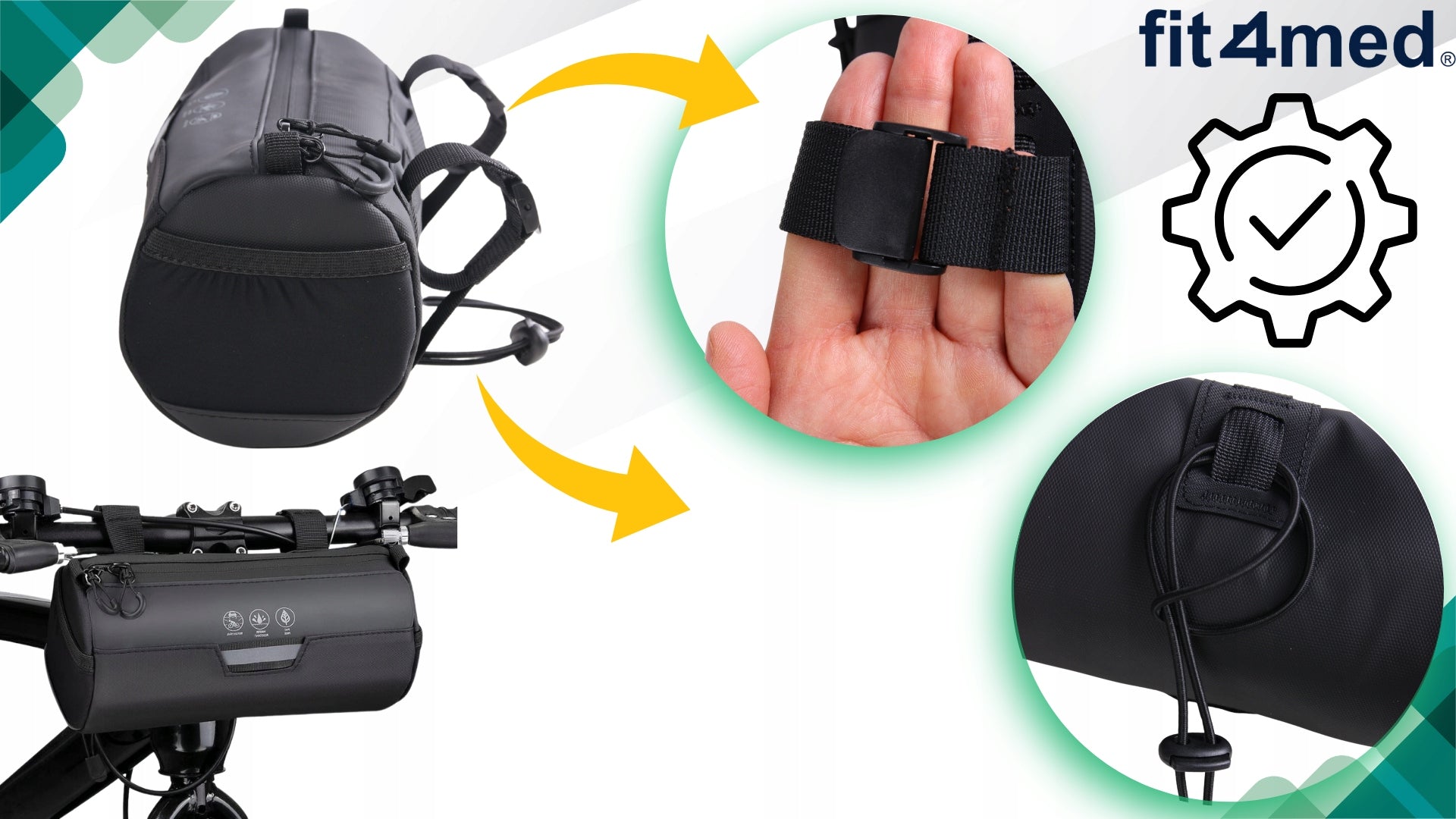BICYCLE POUCH FOR HANDLEBARS FRONT TUBE BAG ROOMY WATERPROOF ZIPPER Color black