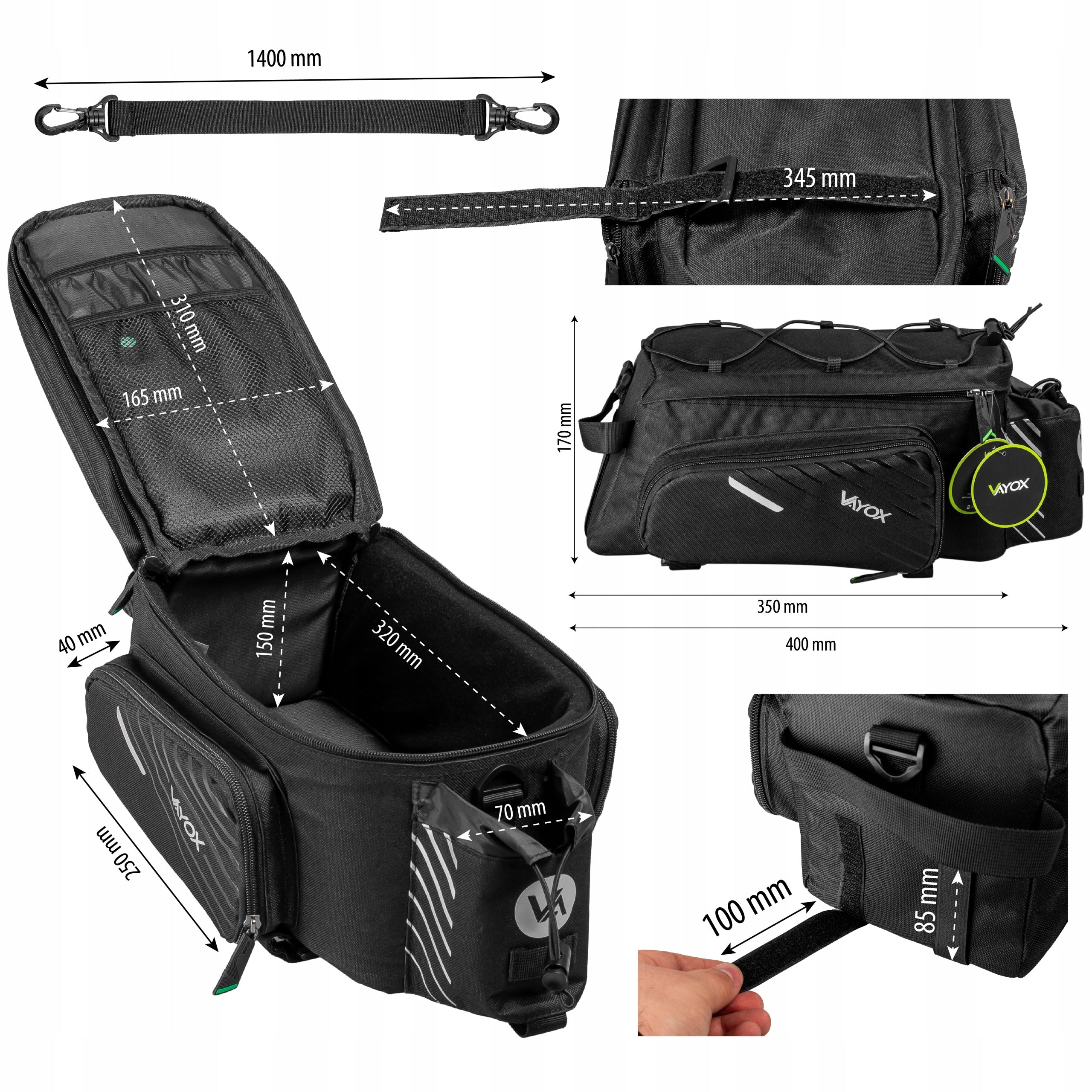 BICYCLE POUCH FOR TRUNK BAG LARGE VELCRO WATERPROOF VAYOX + COVER Model VA0171