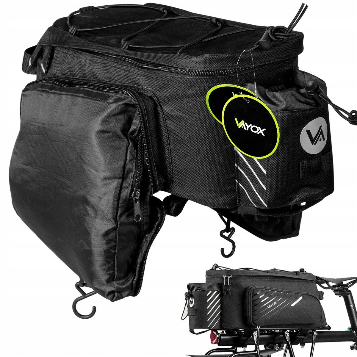 BICYCLE POUCH FOR TRUNK BAG LARGE VELCRO WATERPROOF VAYOX + COVER