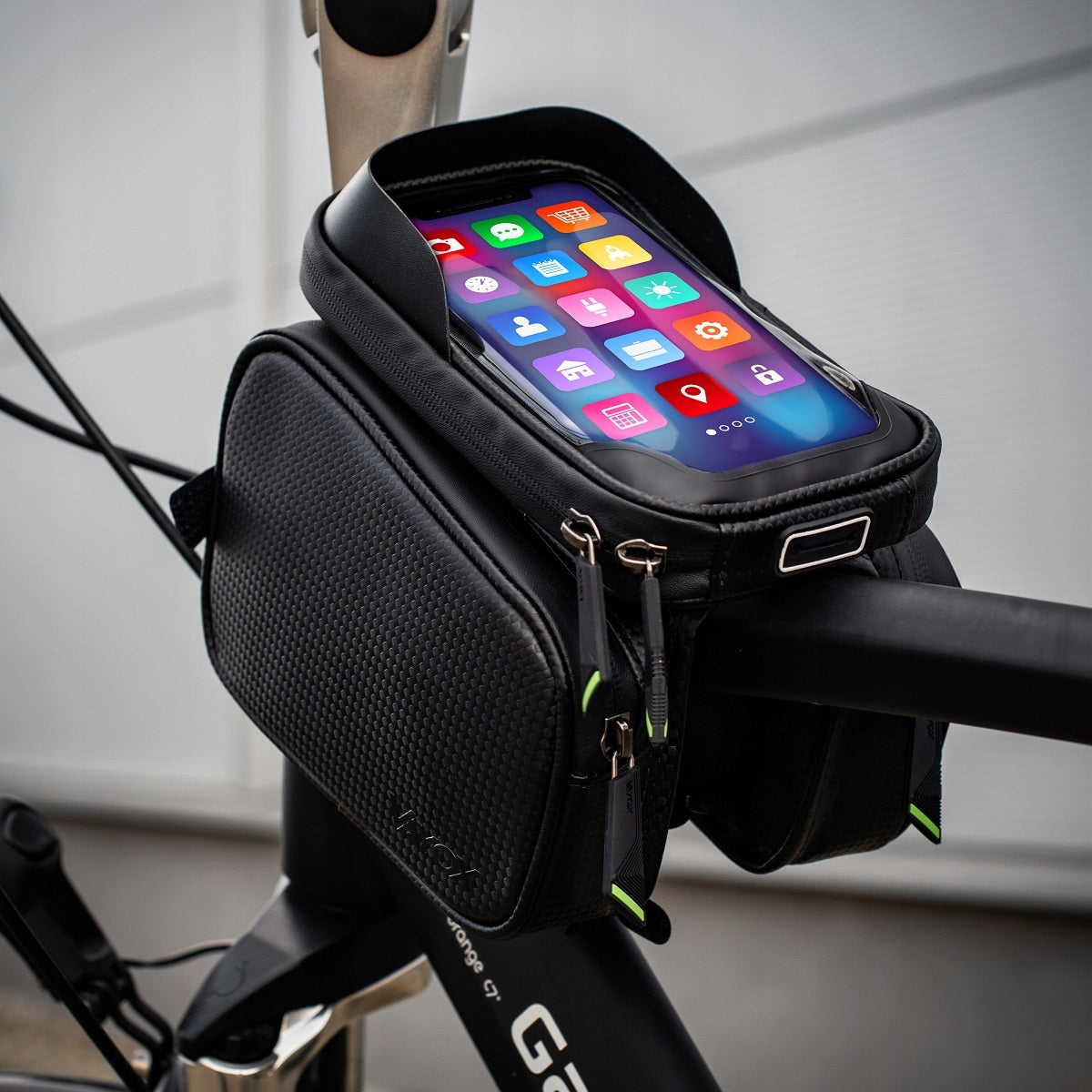 BICYCLE POUCH FRAME BAG WITH PHONE CASE WATERPROOF VELCRO 1,8L VAYOX Color black