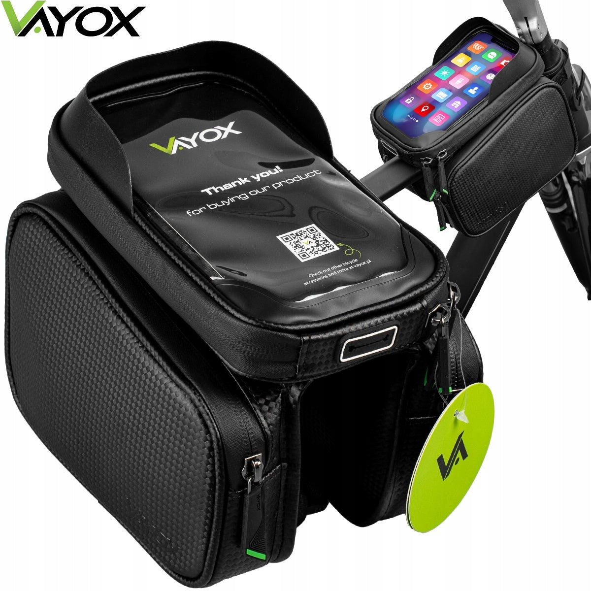 BICYCLE POUCH FRAME BAG WITH PHONE CASE WATERPROOF VELCRO 1,8L VAYOX