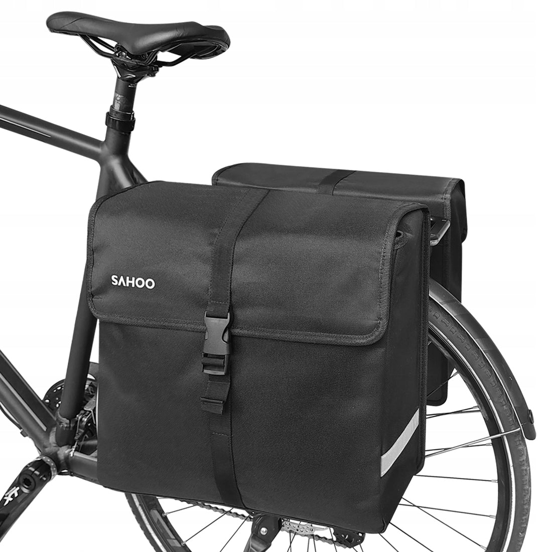 BICYCLE POUCH REAR RACK BAG 36L TWO CHAMBERS STIFFENED REFLECTIVE Dominant material polyester