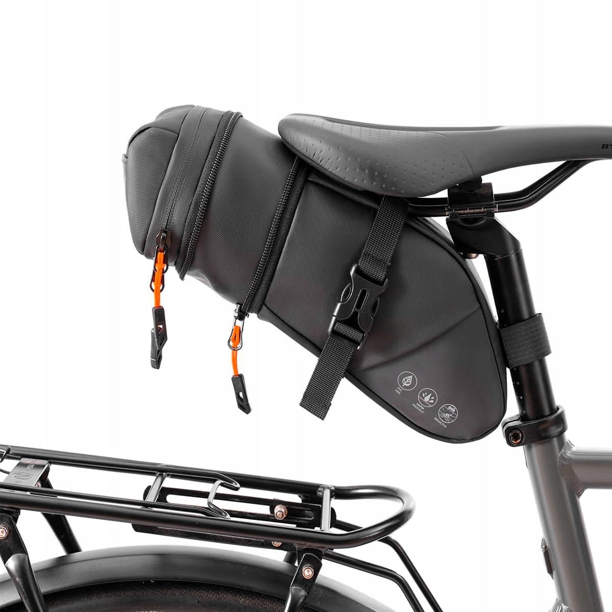 BICYCLE POUCH SEAT BAG WATERPROOF 1,5L - 2L FOR SEAT POST BLACK Packaging status original