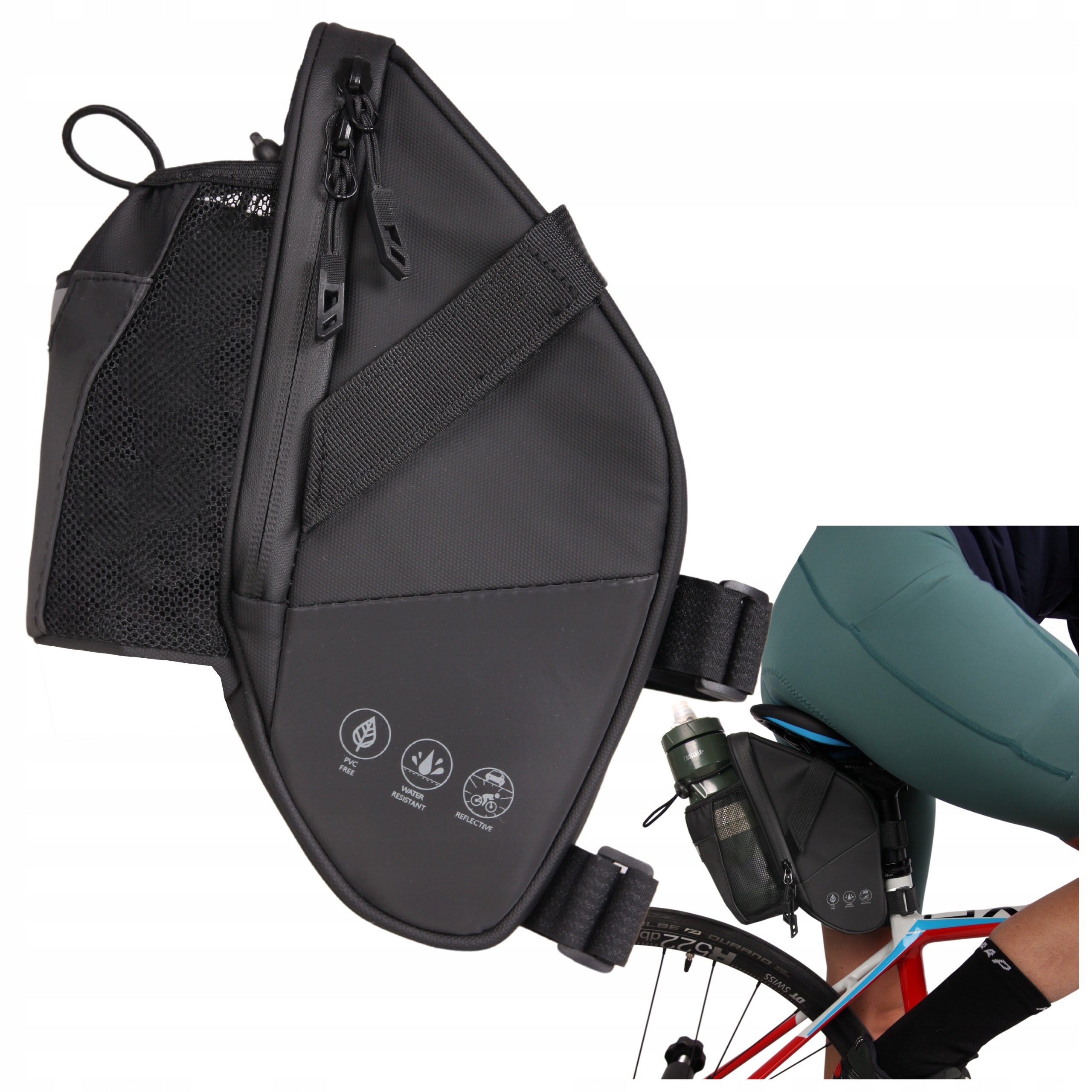 BICYCLE POUCH UNDER SADDLE WATER BOTTLE HOLDER BAG ROOMY WATERPROOF ZIPPER Brand Fit4Med