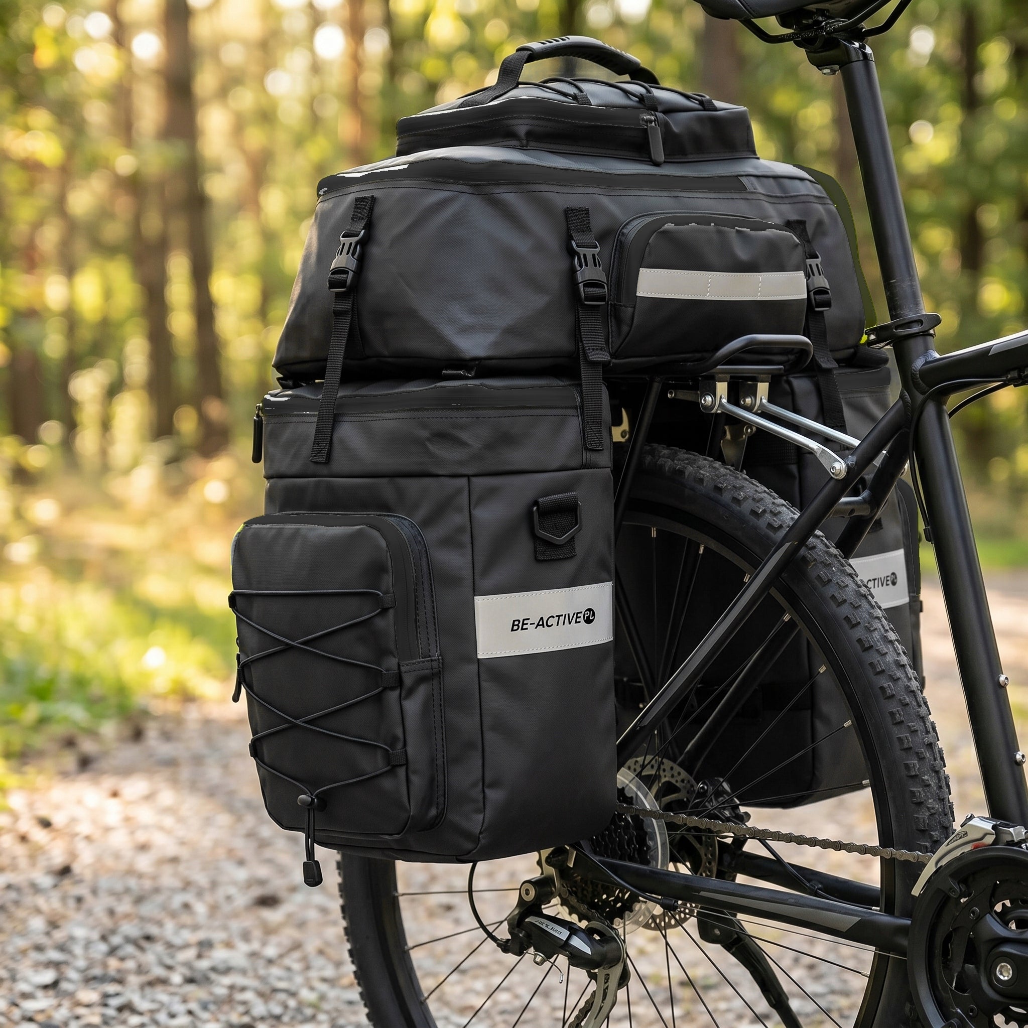 BICYCLE POUCH WATERPROOF 65L 3IN1 BAG BACKPACK FOR TRUNK BIKE LARGE Manufacturer code TT1 torba turystyczna rowerowa czarna 65L