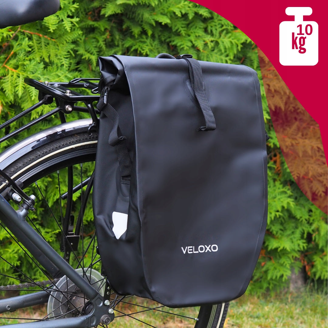 BICYCLE POUCH WATERPROOF BAG VELOXO ADVENTURE PRO BLACK FOR TRUNK 25L Model Adventure Pro 25 sakwa torba rowerowa na bagażnik