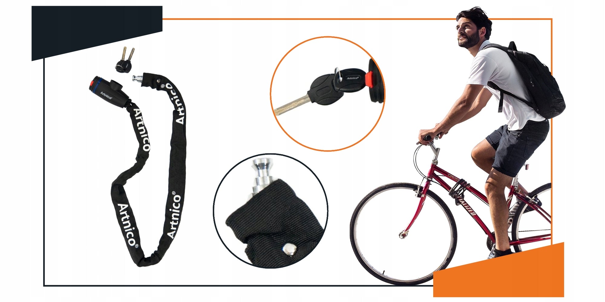 BICYCLE PROTECTION BICYCLE CHAIN THICK STRONG 120cm SAFE Color black