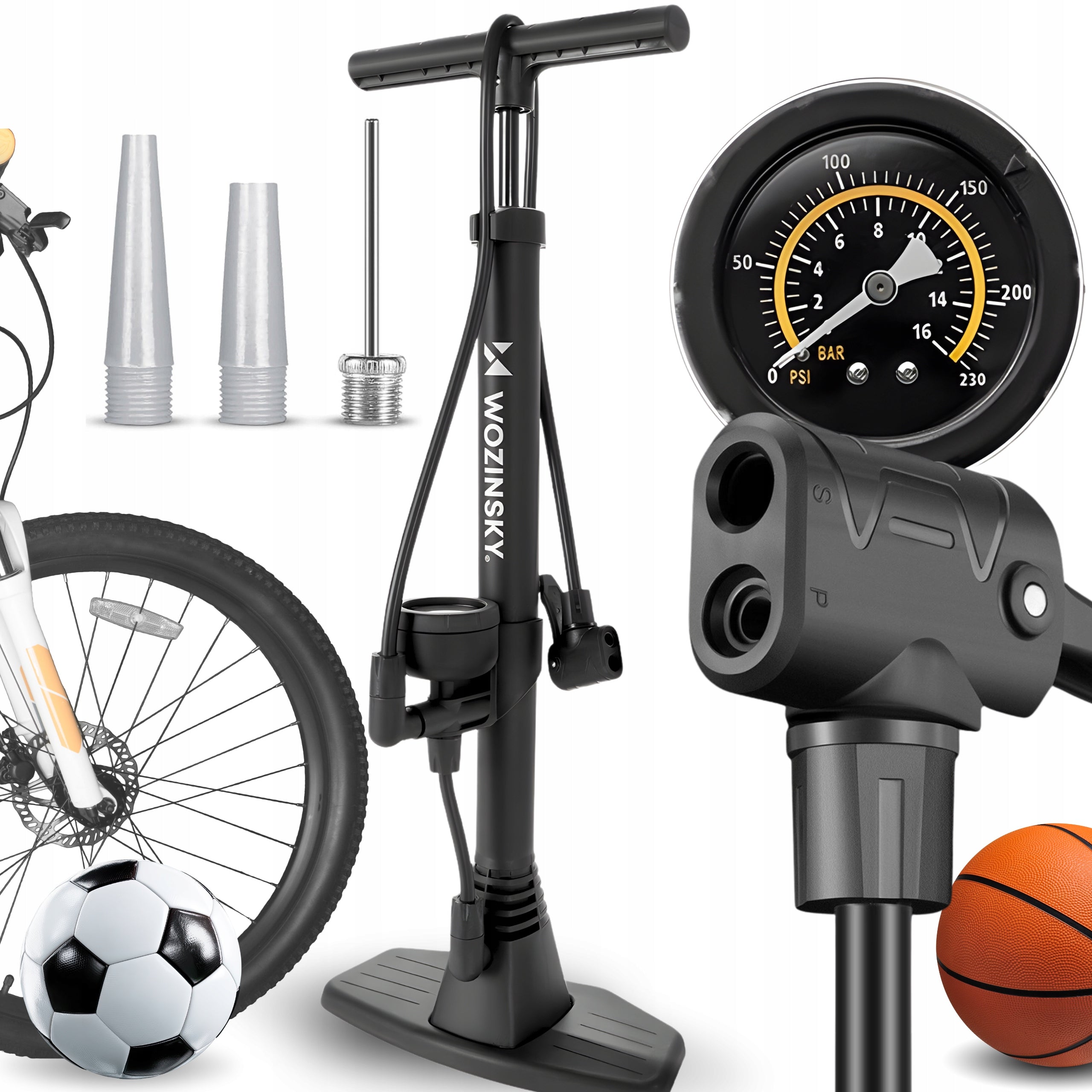 BICYCLE PUMP FLOOR PRESSURE GAUGE160 PSI PRESTA SCHRADER BALL NEEDLE
