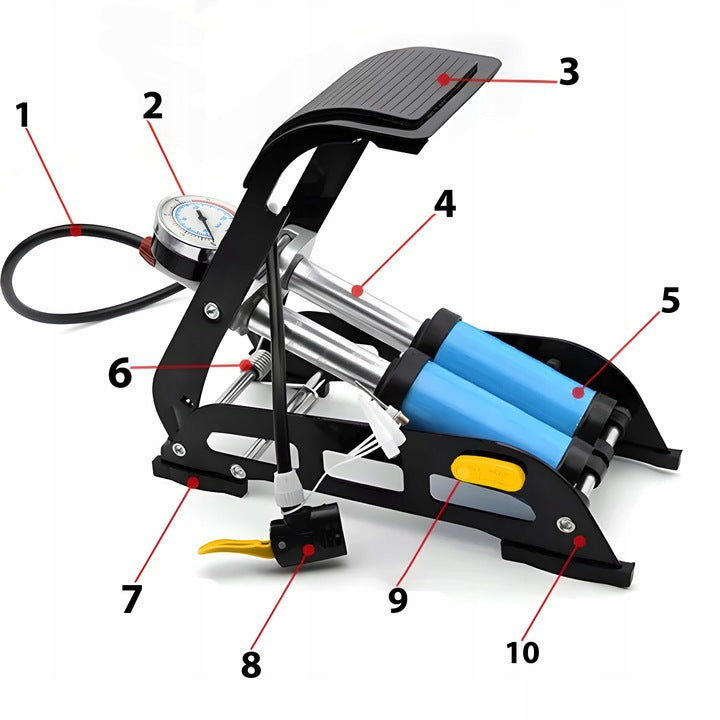 BICYCLE PUMP WITH FOOT PRESSURE GAUGE FOR BICYCLE BALL STRONG WITH CAR HOSE Brand Rockbros