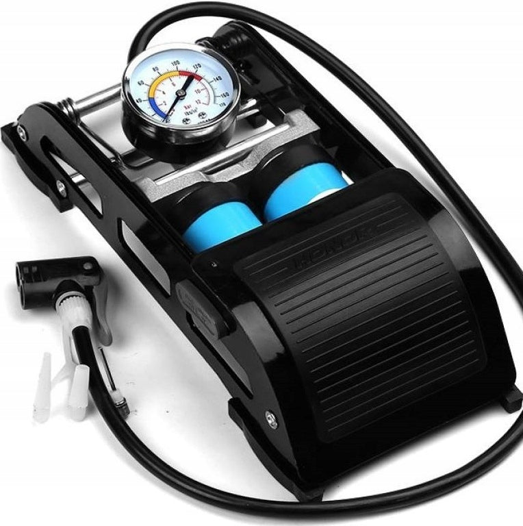 BICYCLE PUMP WITH FOOT PRESSURE GAUGE FOR BICYCLE BALL STRONG WITH CAR HOSE Color black