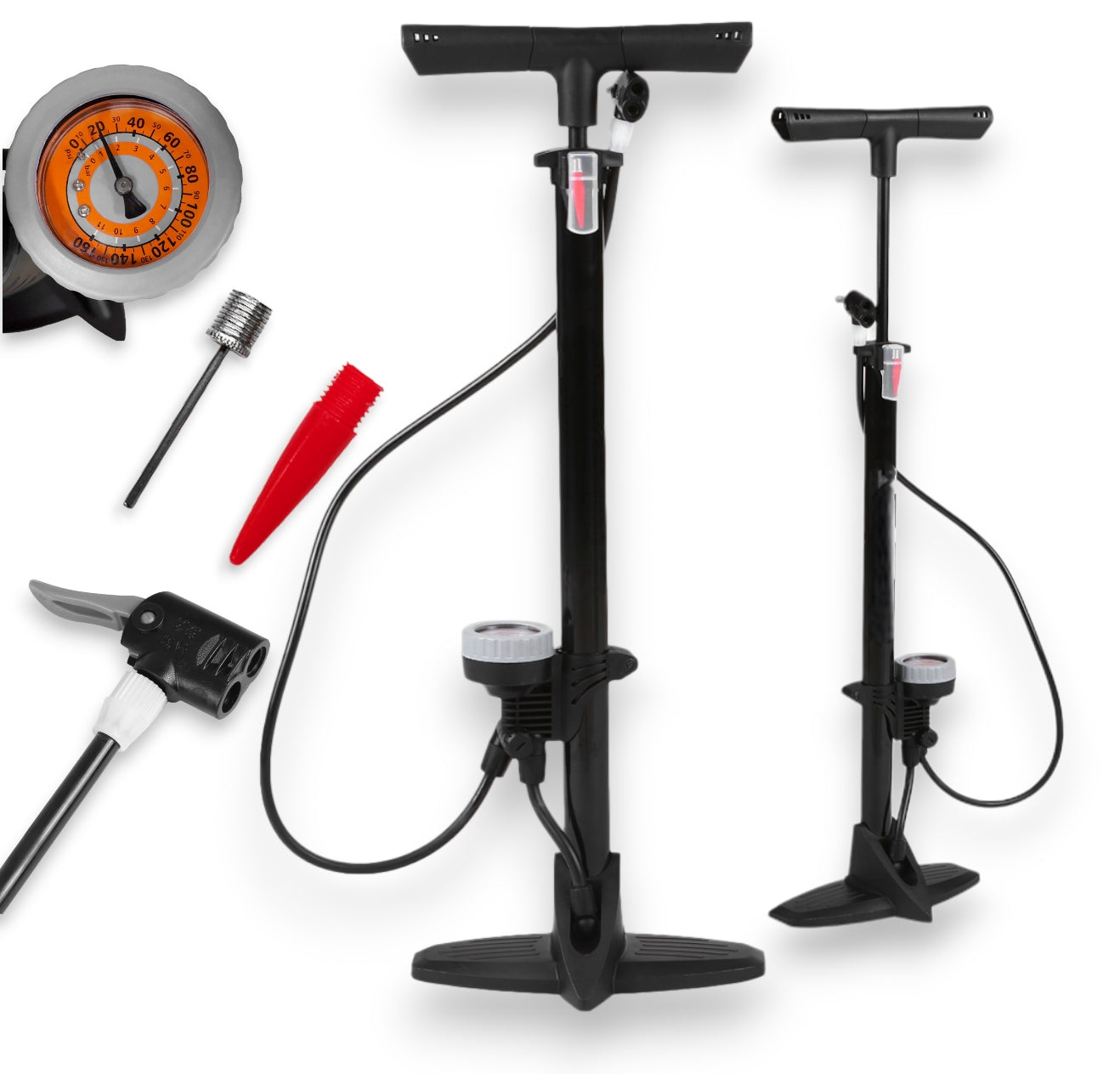 BICYCLE PUMP WITH MANUAL PRESSURE GAUGE FOR BICYCLE CAR BALLS FLOOR Color black