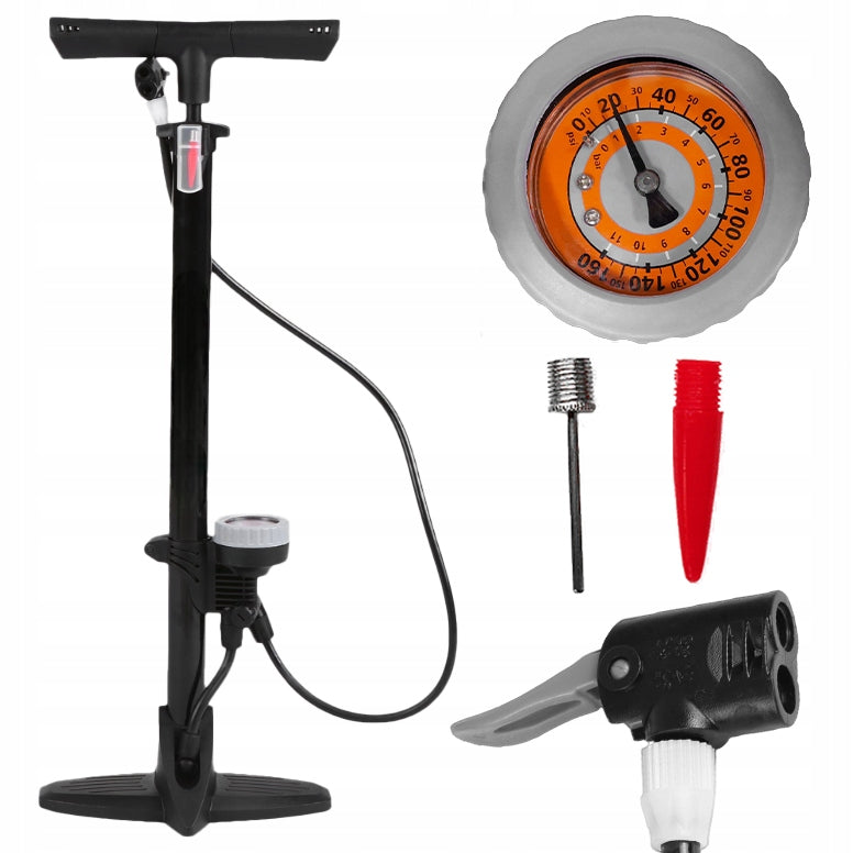 BICYCLE PUMP WITH MANUAL PRESSURE GAUGE FOR BICYCLE CAR BALLS FLOOR Packaging status original