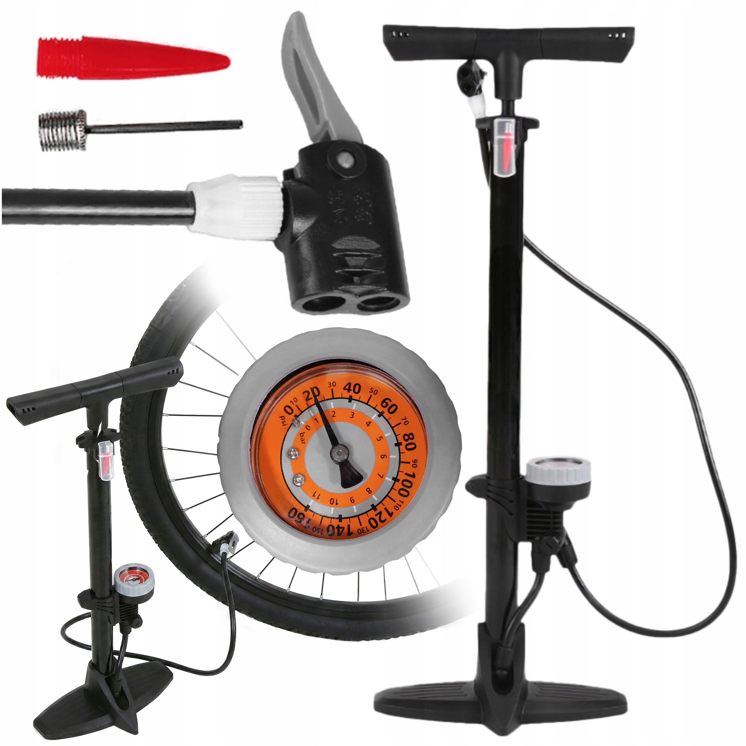 BICYCLE PUMP WITH MANUAL PRESSURE GAUGE FOR BICYCLE CAR BALLS FLOOR