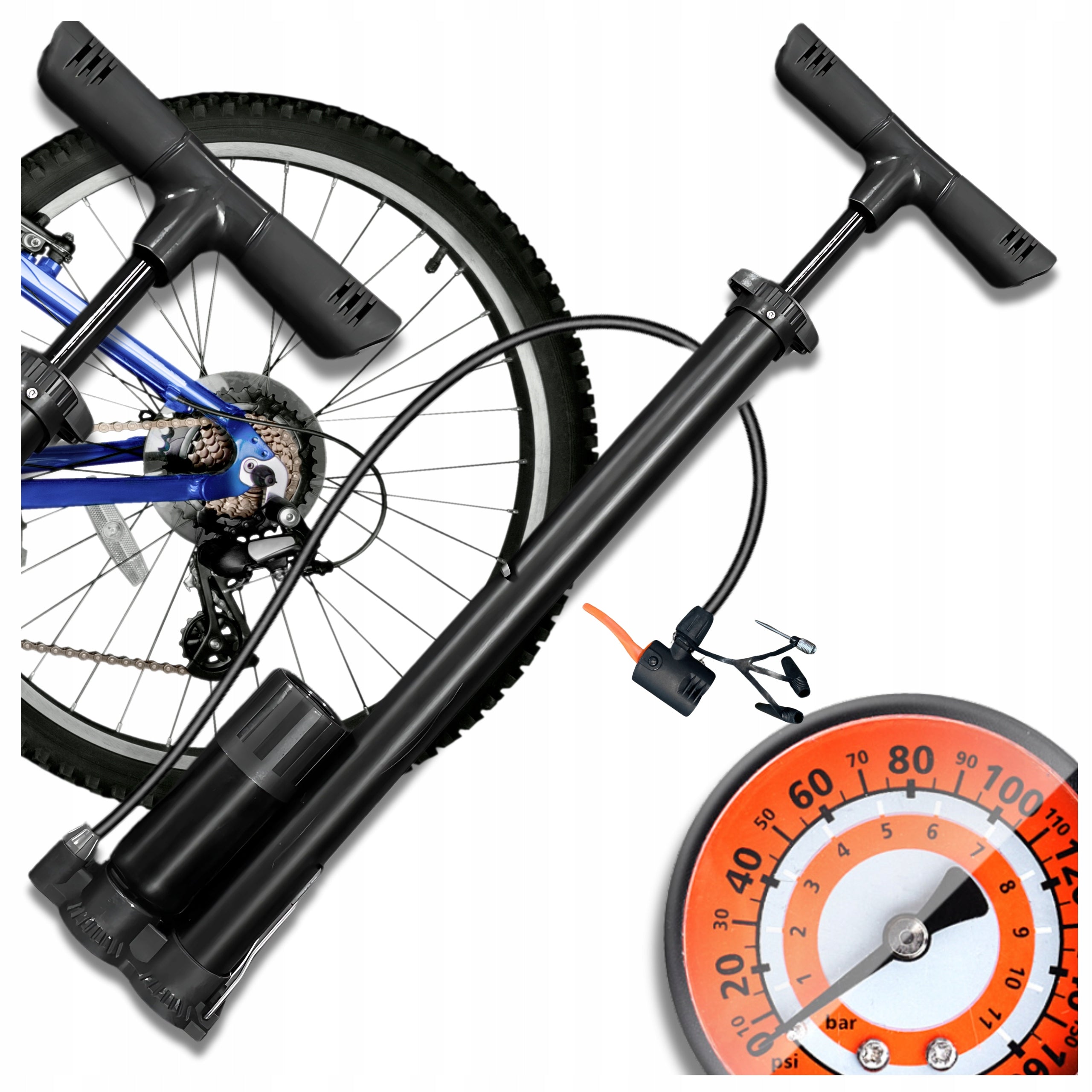 BICYCLE PUMP WITH MANUAL PRESSURE GAUGE FOR BICYCLE CAR BALLS FLOOR