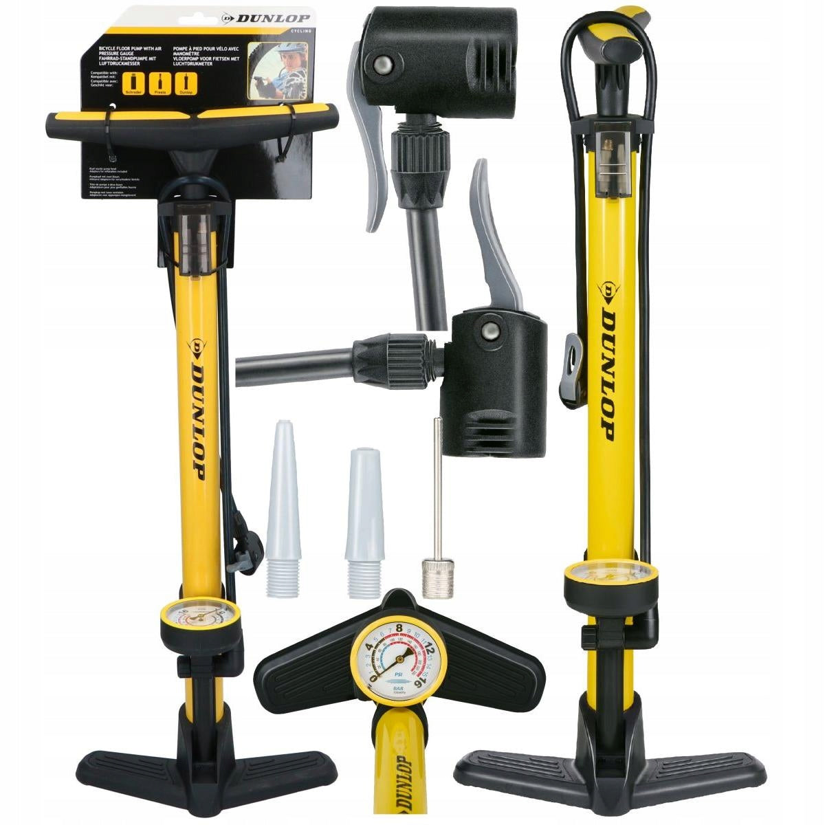 BICYCLE PUMP WITH PRESSURE GAUGE 16BAR CAR FLOOR WORKSHOP DUNLOP Brand Dunlop